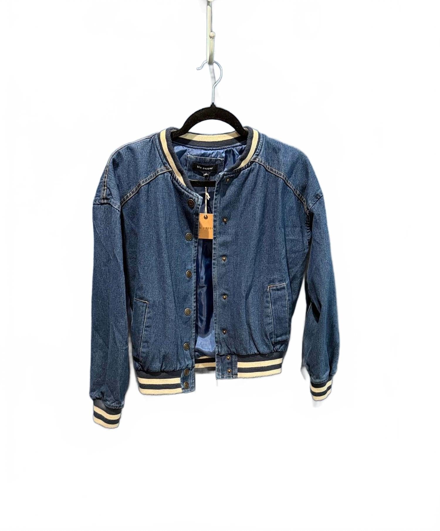 Blue Women's Denim Bomber Jacket In Blue