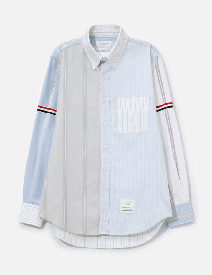 Thom Browne Funmix Shirt With Grosgrain Armbands In Pinstripe Oxford