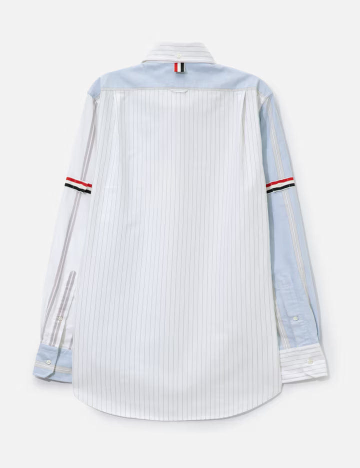 Thom Browne Funmix Shirt With Grosgrain Armbands In Pinstripe Oxford