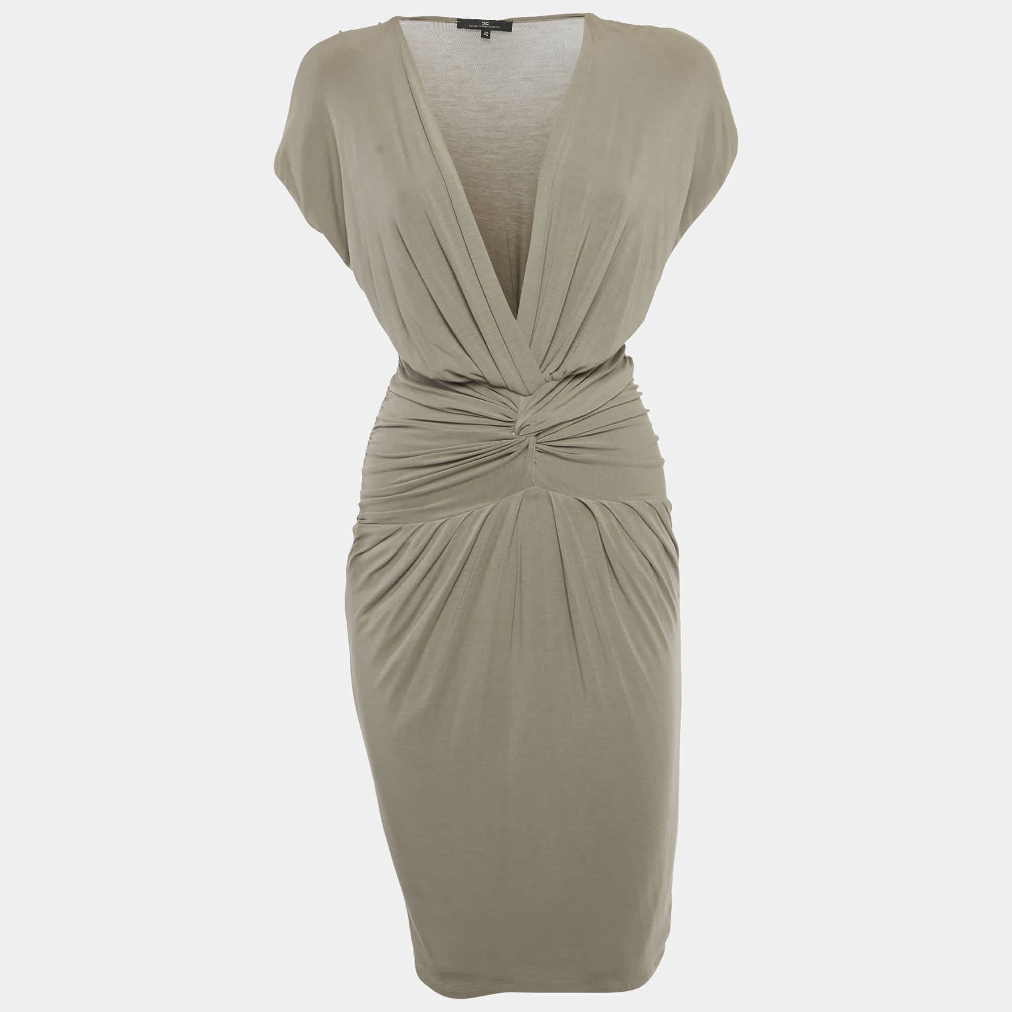 Elisabetta Franchi Grey Jersey Draped Short Dress