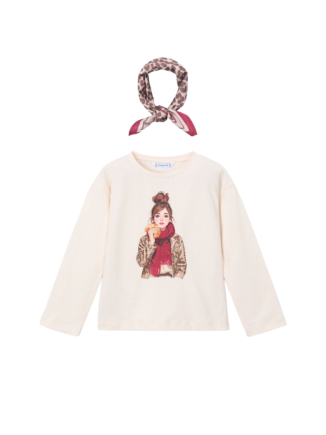 Mayoral Kids' Long Sleeve Scarf T - Shirt Pink