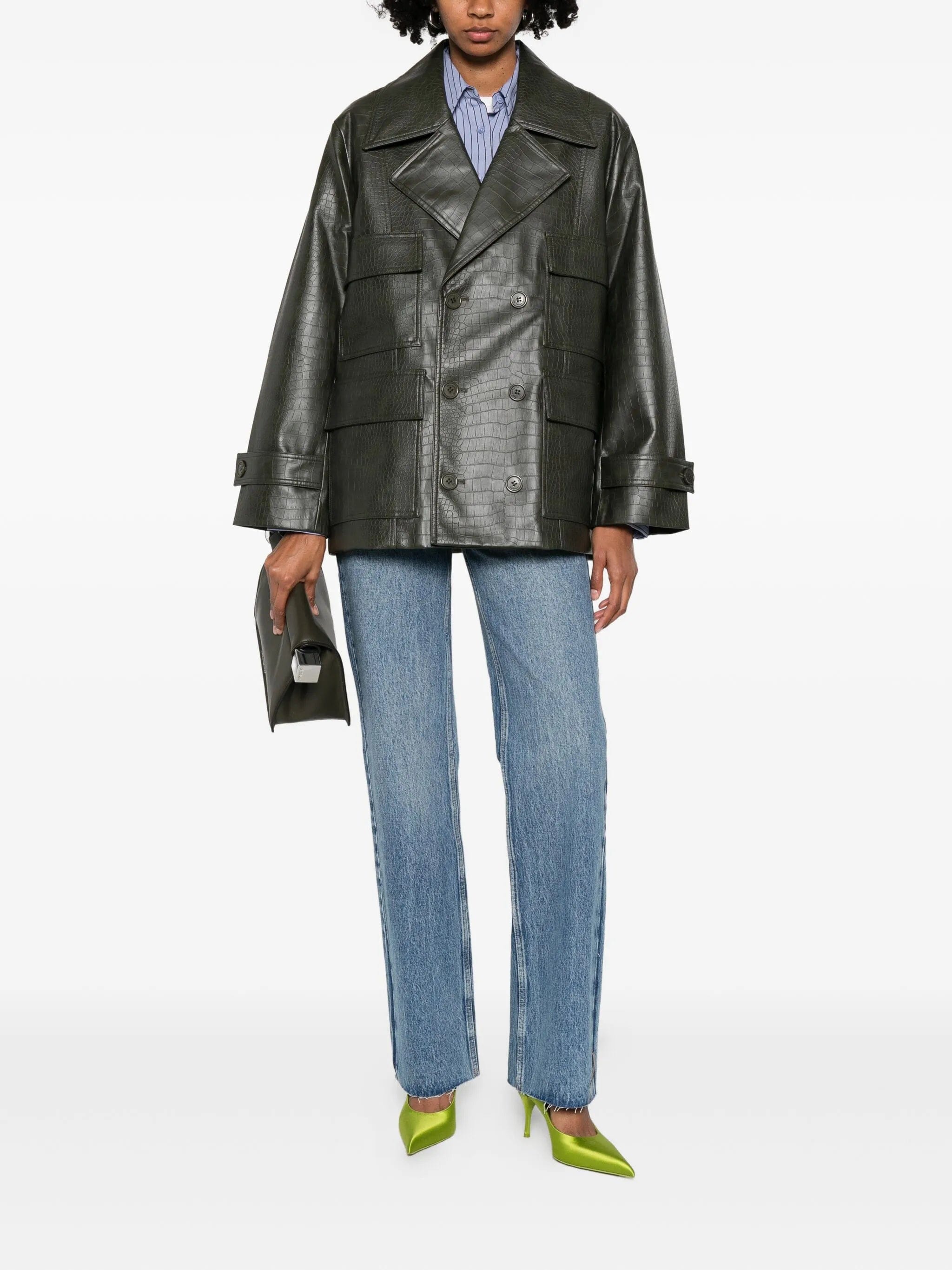 The Frankie Shop faux - leather double - breasted jacket