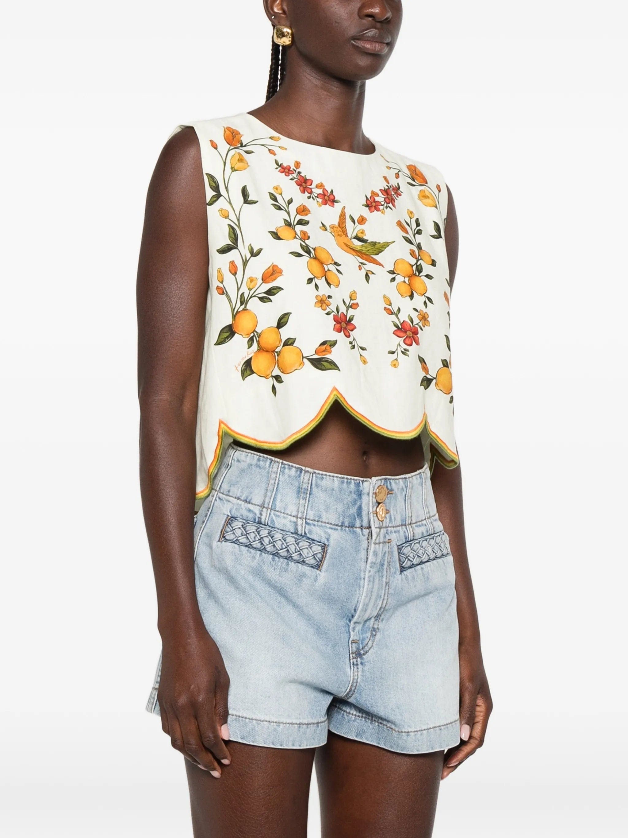 FARM Rio printed scalloped - hem blouse