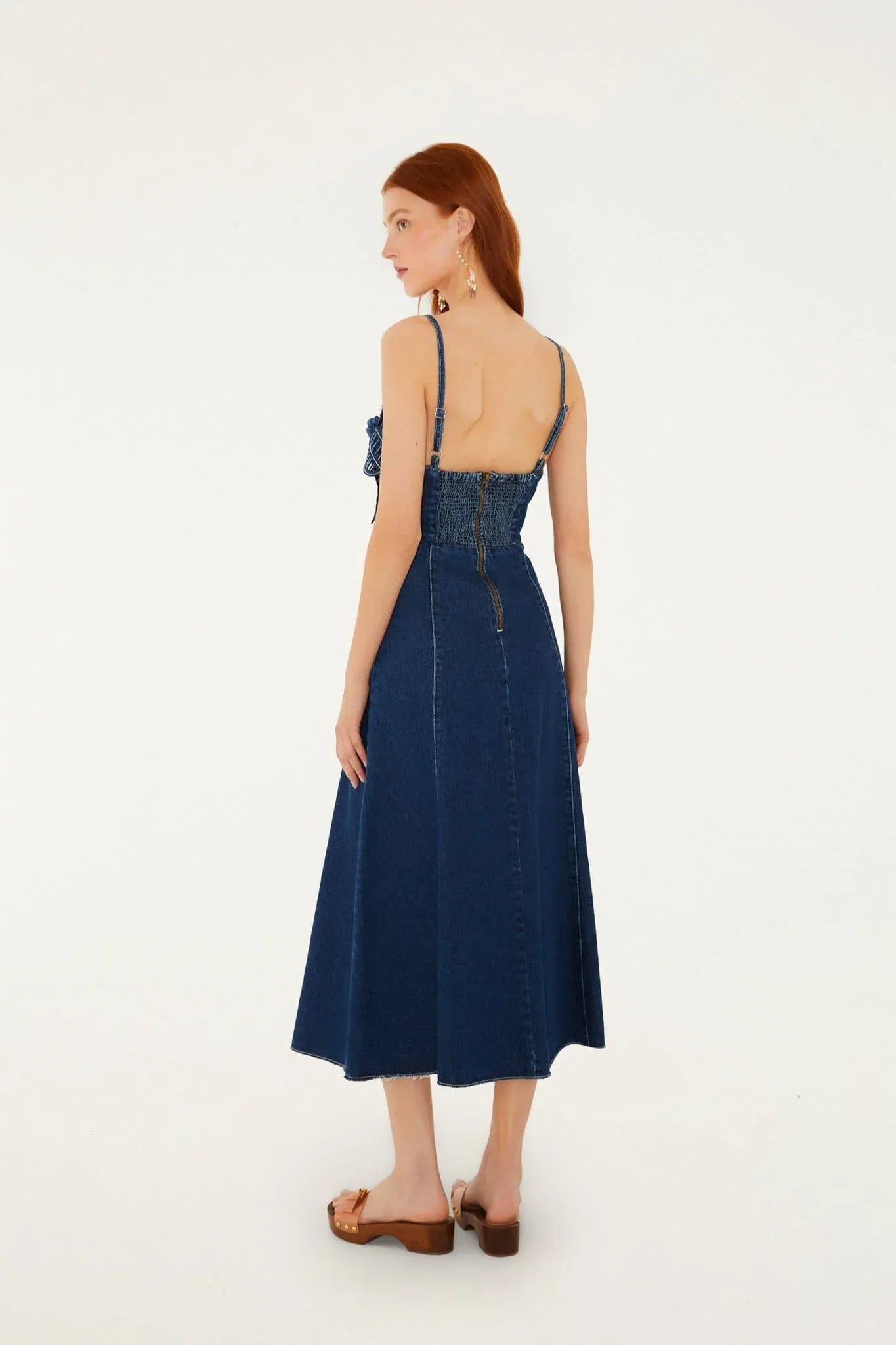 FARM RIO Floral Denim Flower Midi Dress in Blue