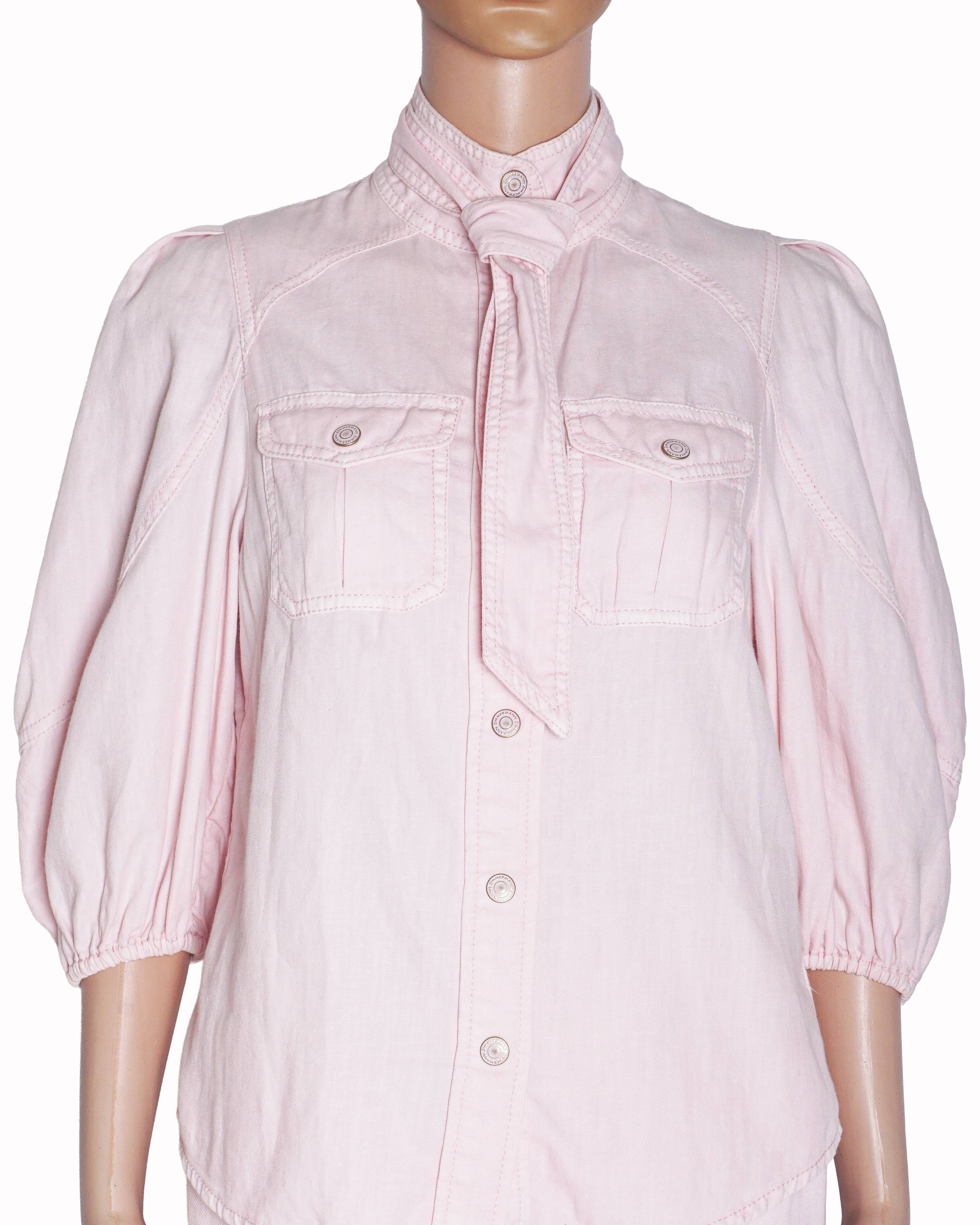 Zimmermann Pastel Pink Denim Blouse & Wide - Leg Cropped Jeans Set