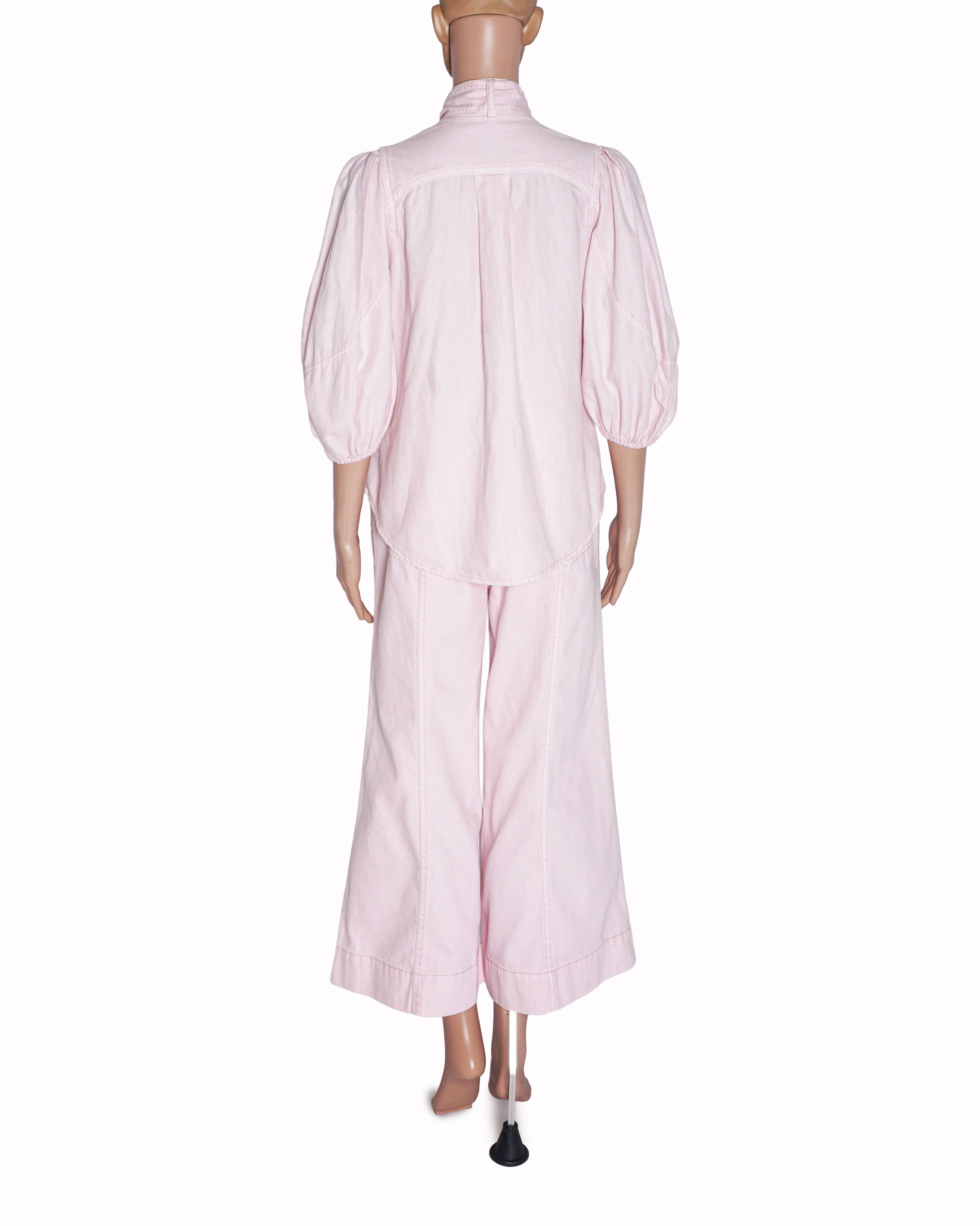 Zimmermann Pastel Pink Denim Blouse & Wide - Leg Cropped Jeans Set