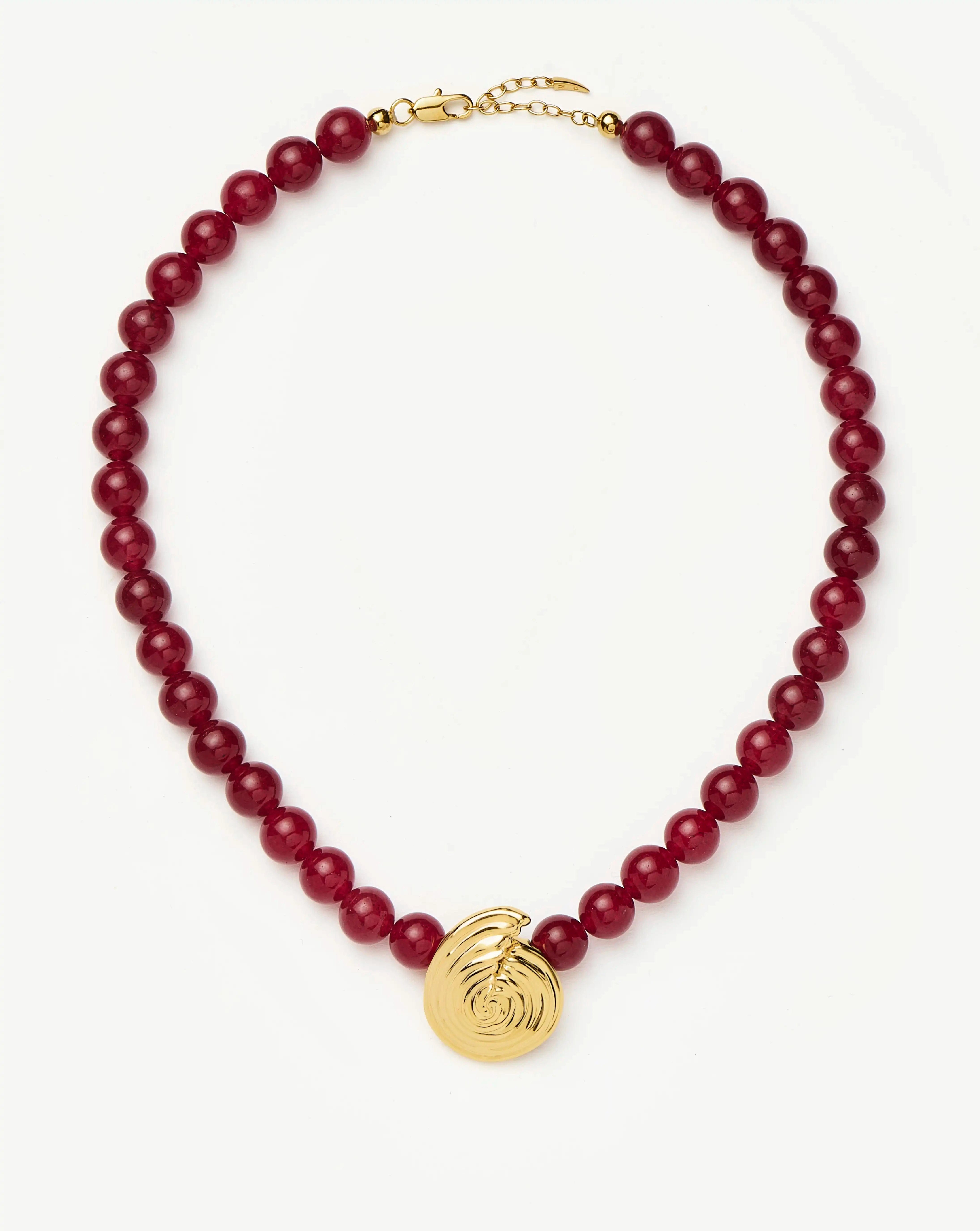 cherry Spiral Gemstone Beaded Pendant Necklace | 18ct Gold Plated/Dark Cherry Crystal Quartz