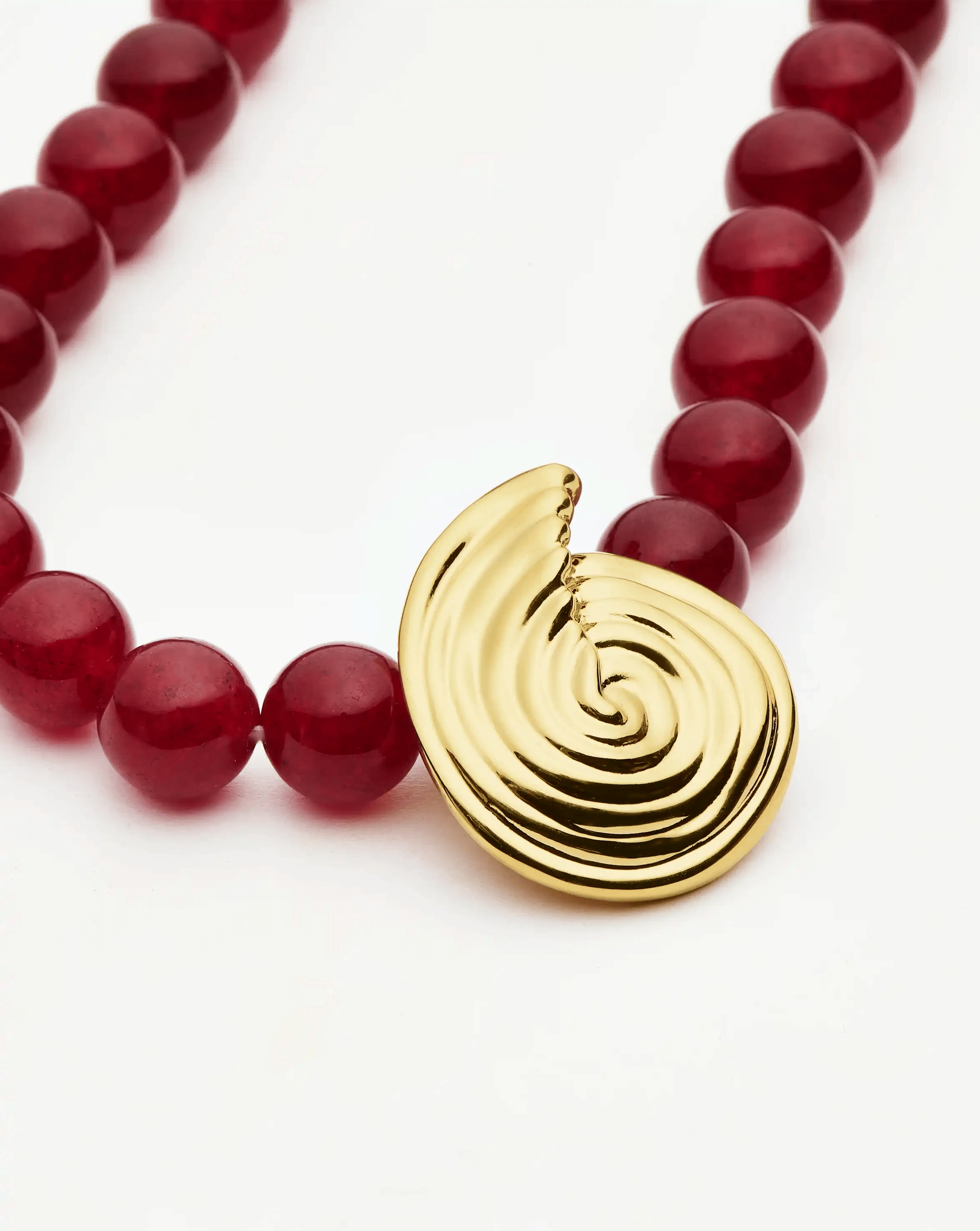 cherry Spiral Gemstone Beaded Pendant Necklace | 18ct Gold Plated/Dark Cherry Crystal Quartz