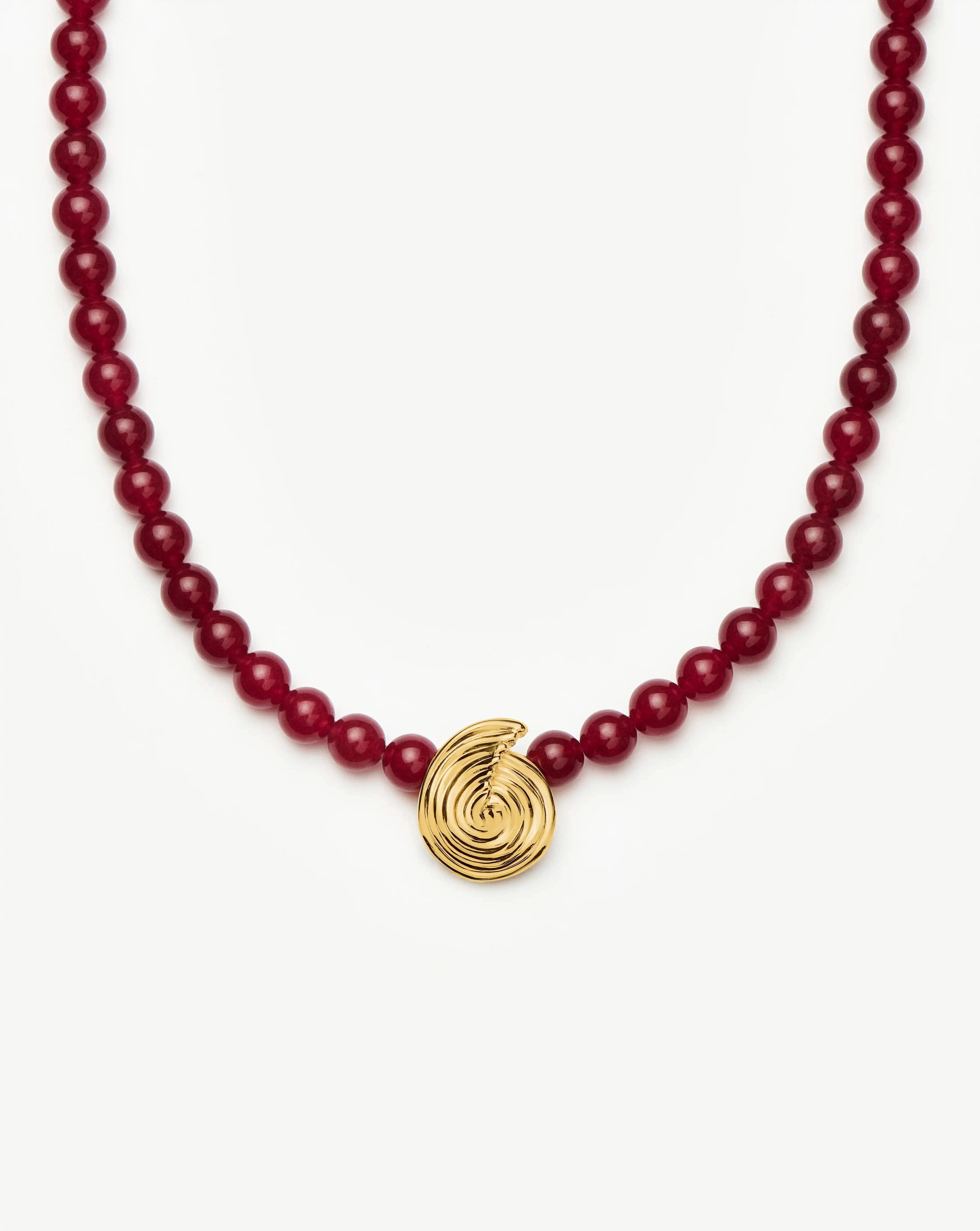 cherry Spiral Gemstone Beaded Pendant Necklace | 18ct Gold Plated/Dark Cherry Crystal Quartz