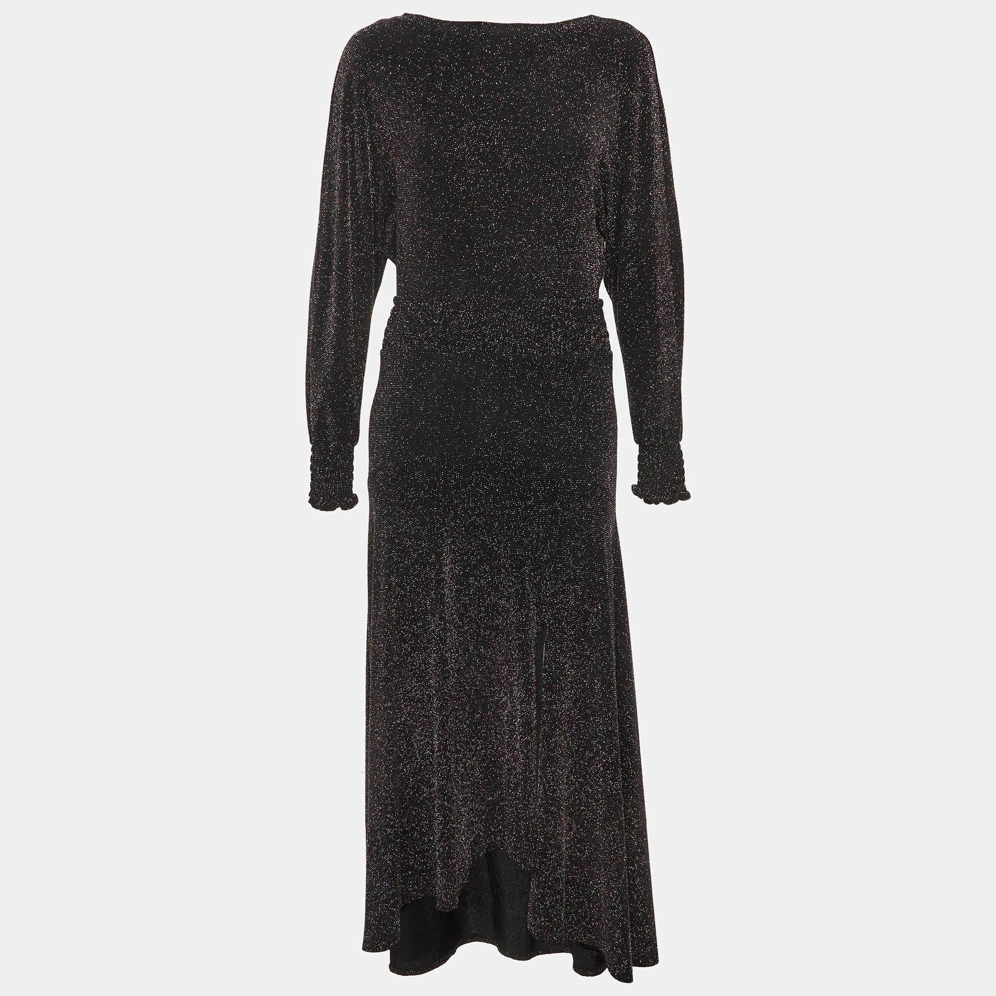 Maje Black Metallic Jersey Rio Midi Dress