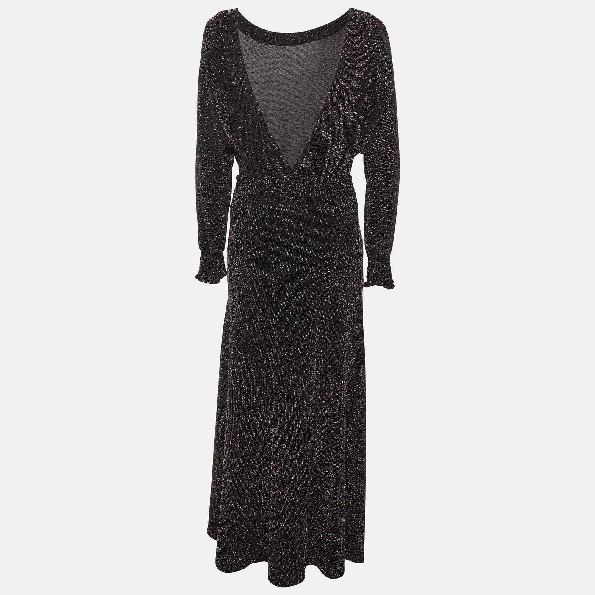 Maje Black Metallic Jersey Rio Midi Dress