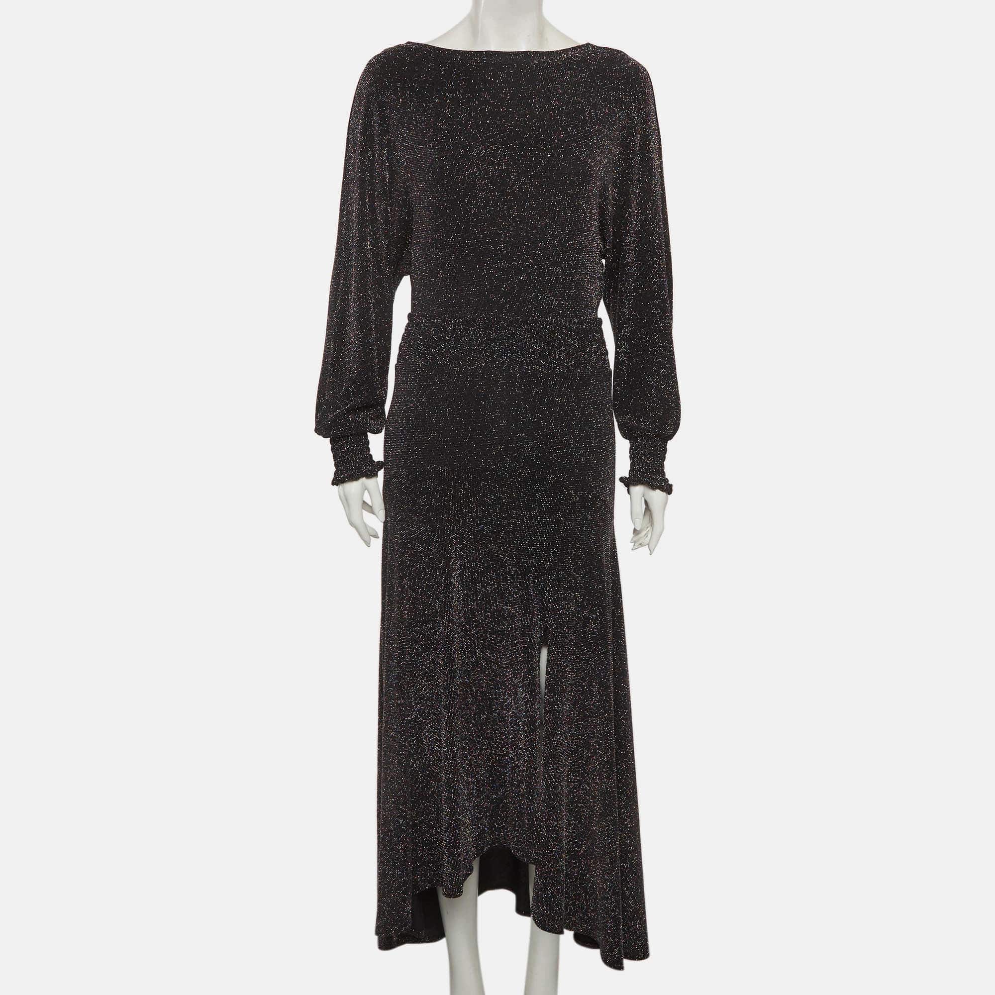Maje Black Metallic Jersey Rio Midi Dress