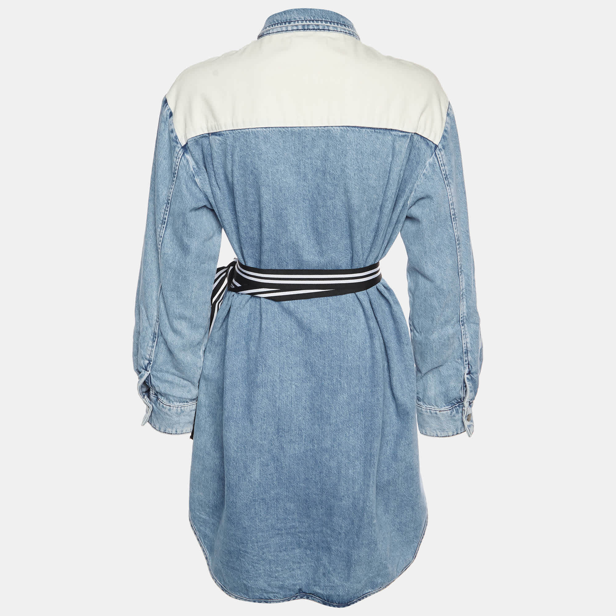 Maje Blue Cotton Belted Denim Midi Dress