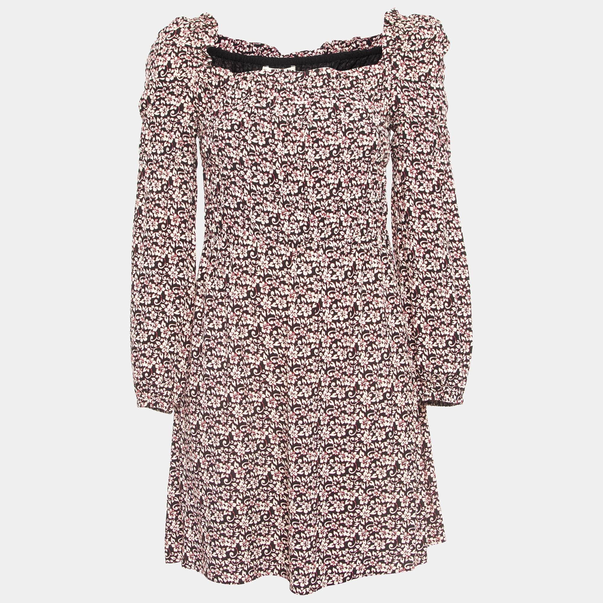 Maje Black/pink Floral Print Crepe Ranael Mini Dress