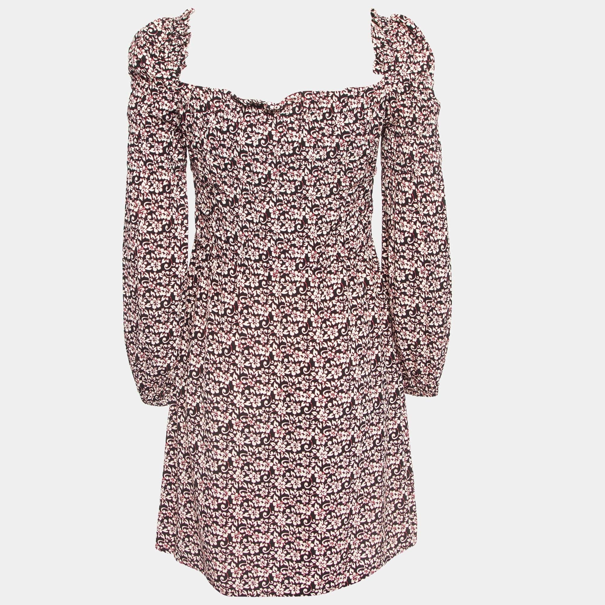 Maje Black/pink Floral Print Crepe Ranael Mini Dress