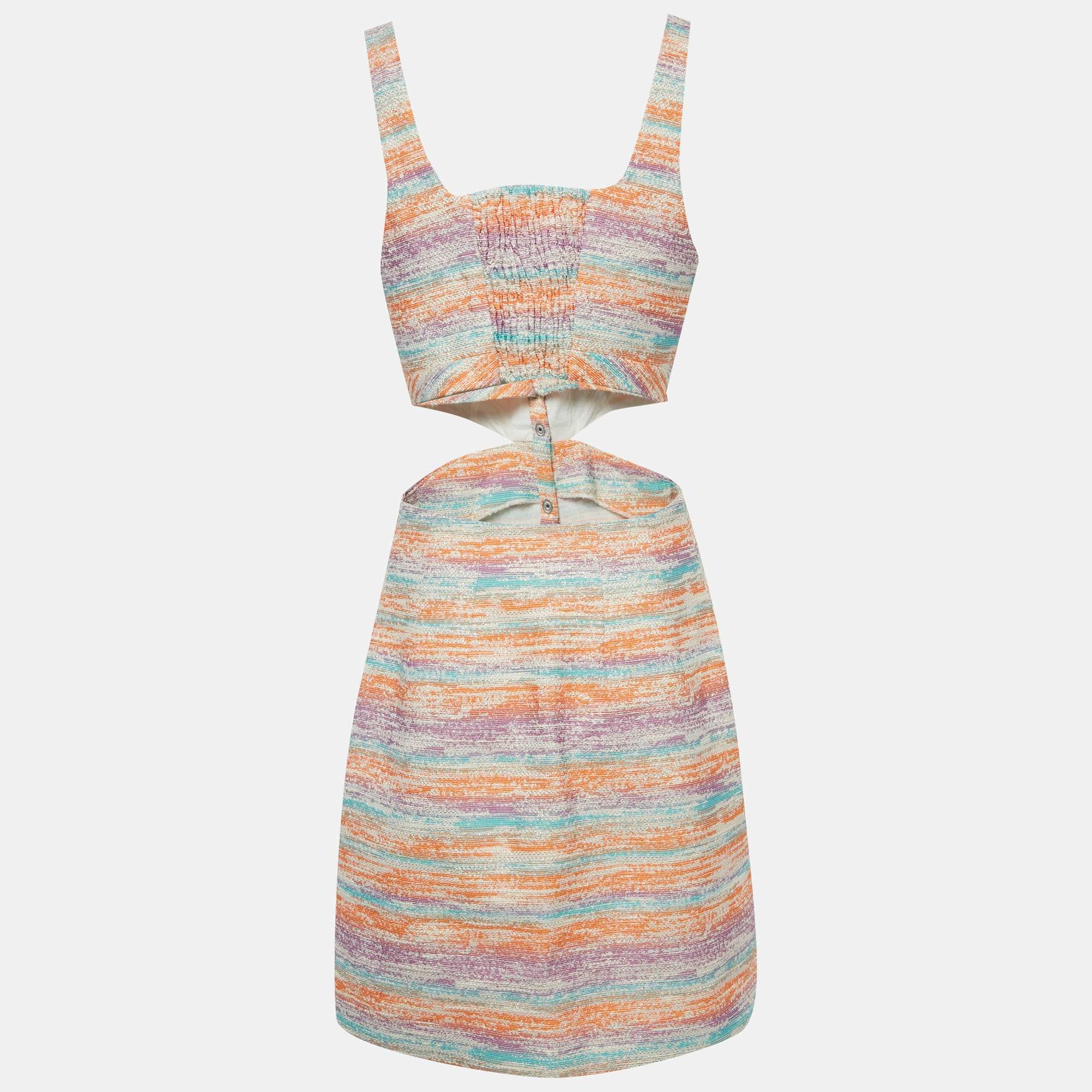 Maje Multicolor Lurex Tweed Cut Out Mini Dress