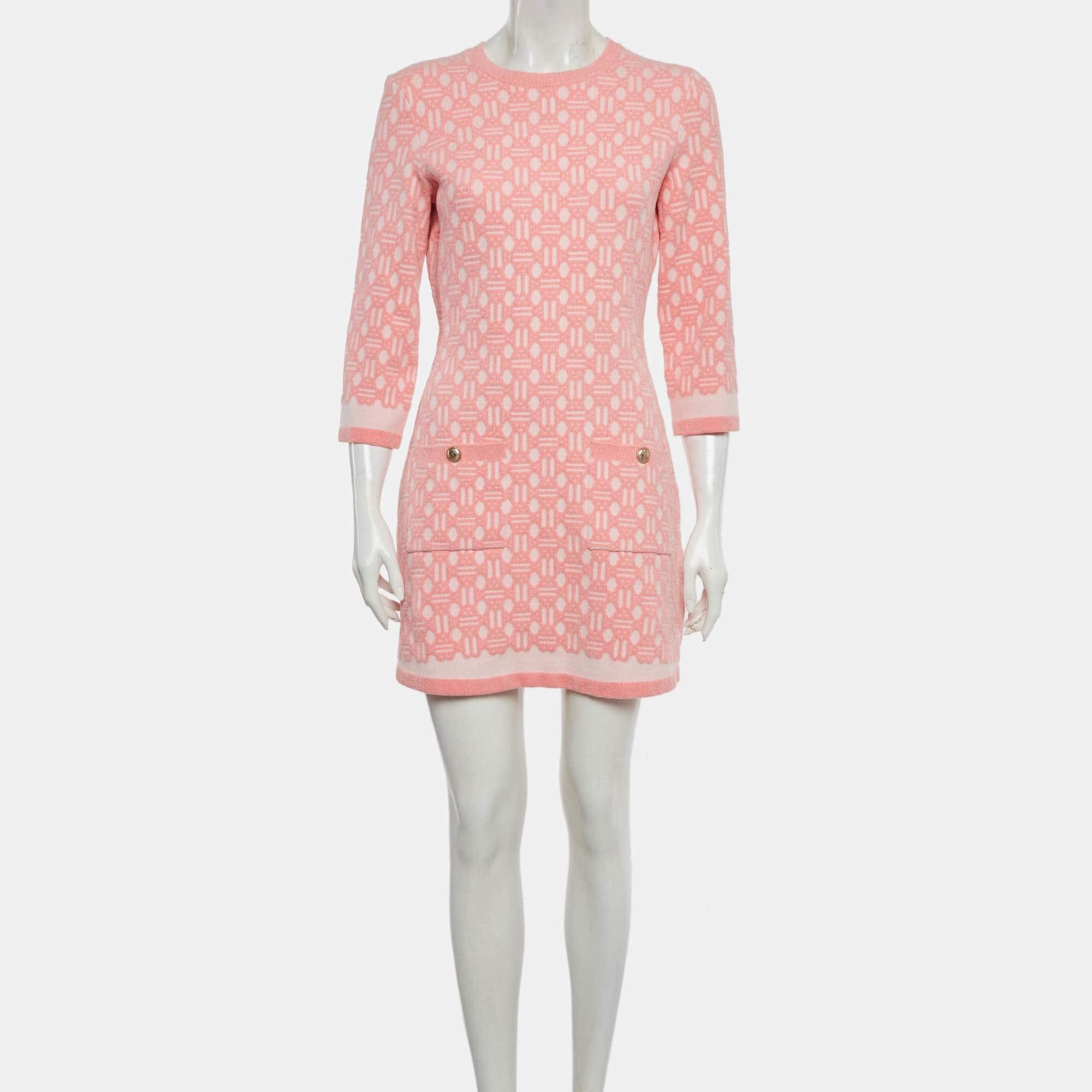Maje Pink Jacquard Knit Roadina Dress