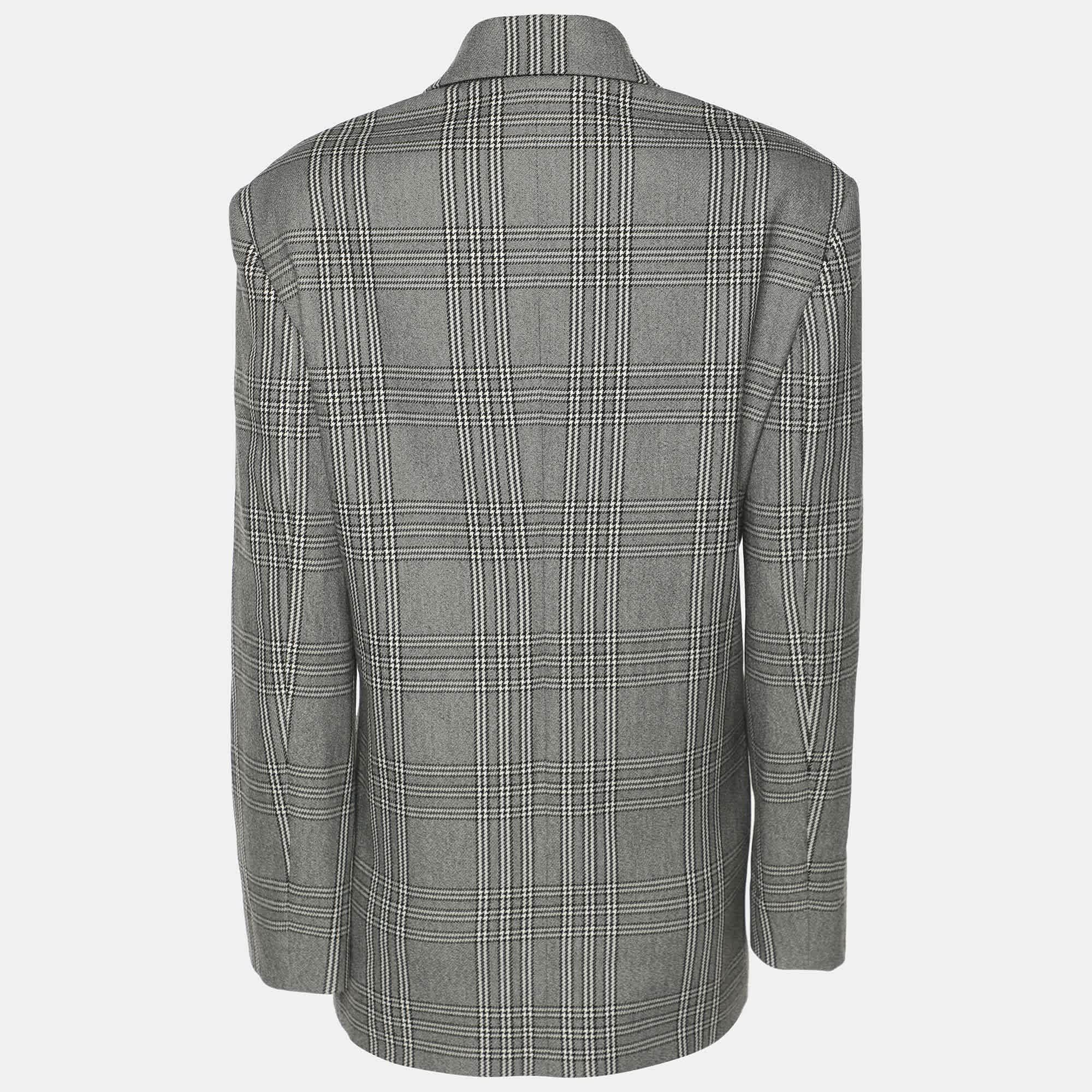 Maje Grey Checked Gabbardine Single Breasted Blazer