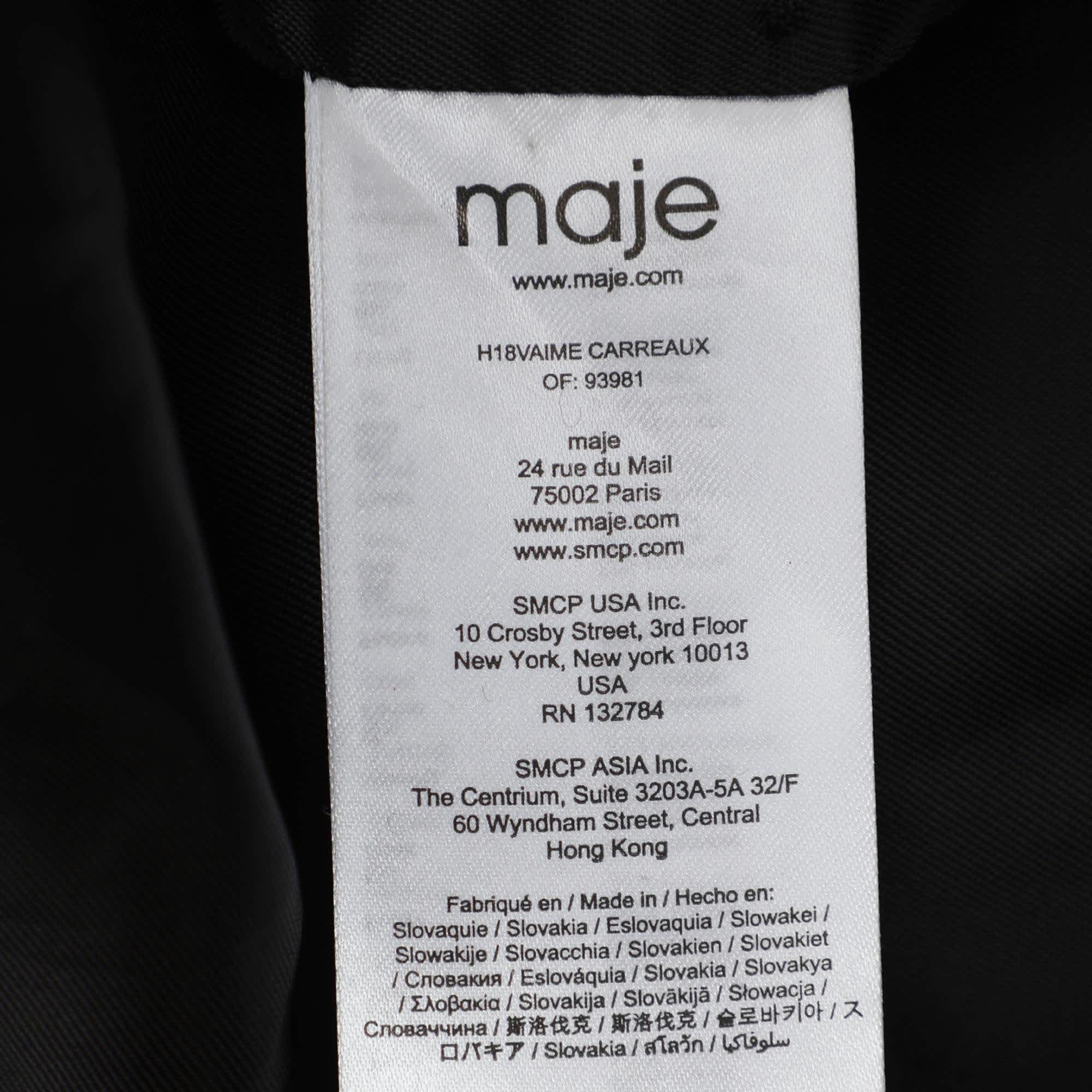 Maje Grey Checked Gabbardine Single Breasted Blazer