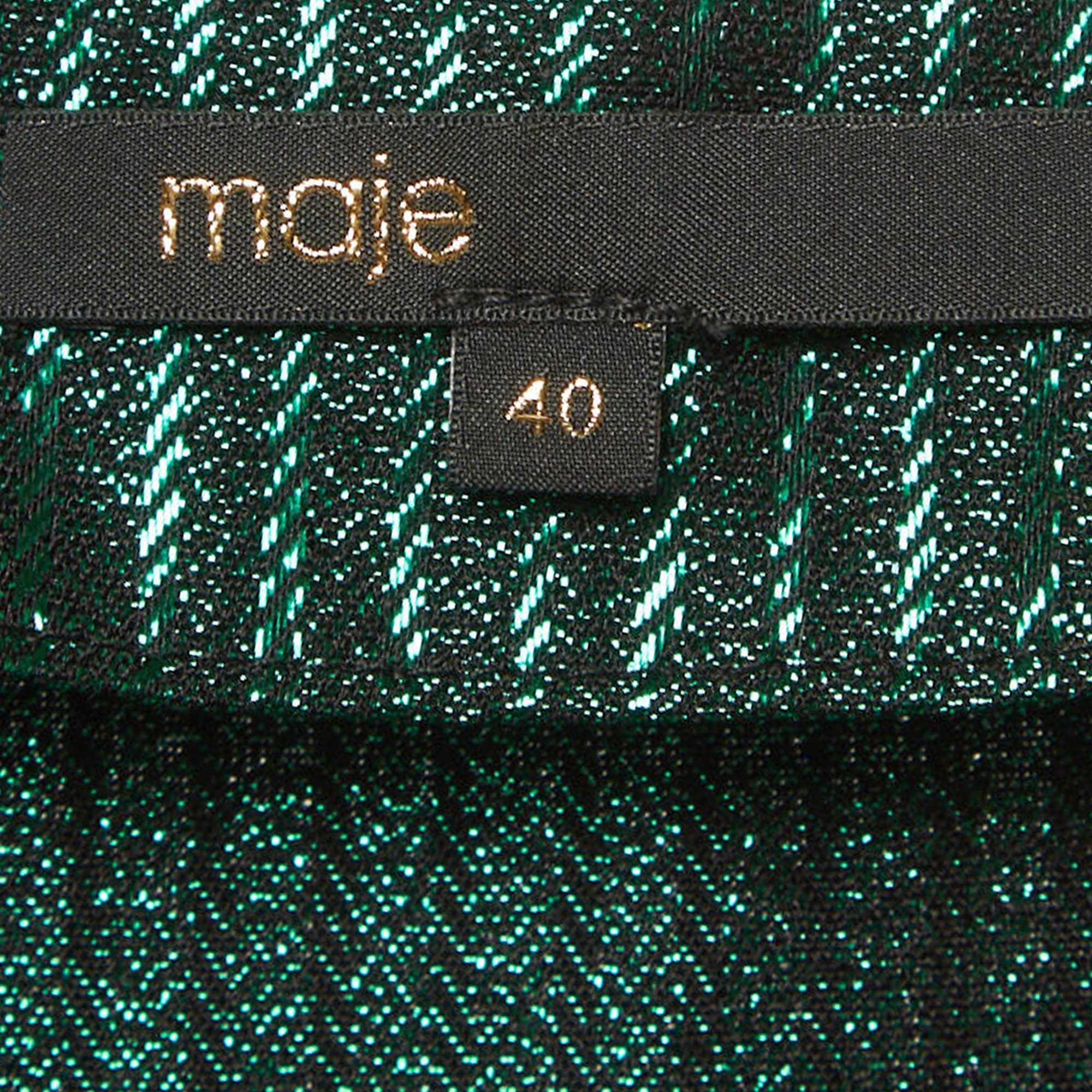 Maje Green Herringbone Lurex Frilled Mini Dress