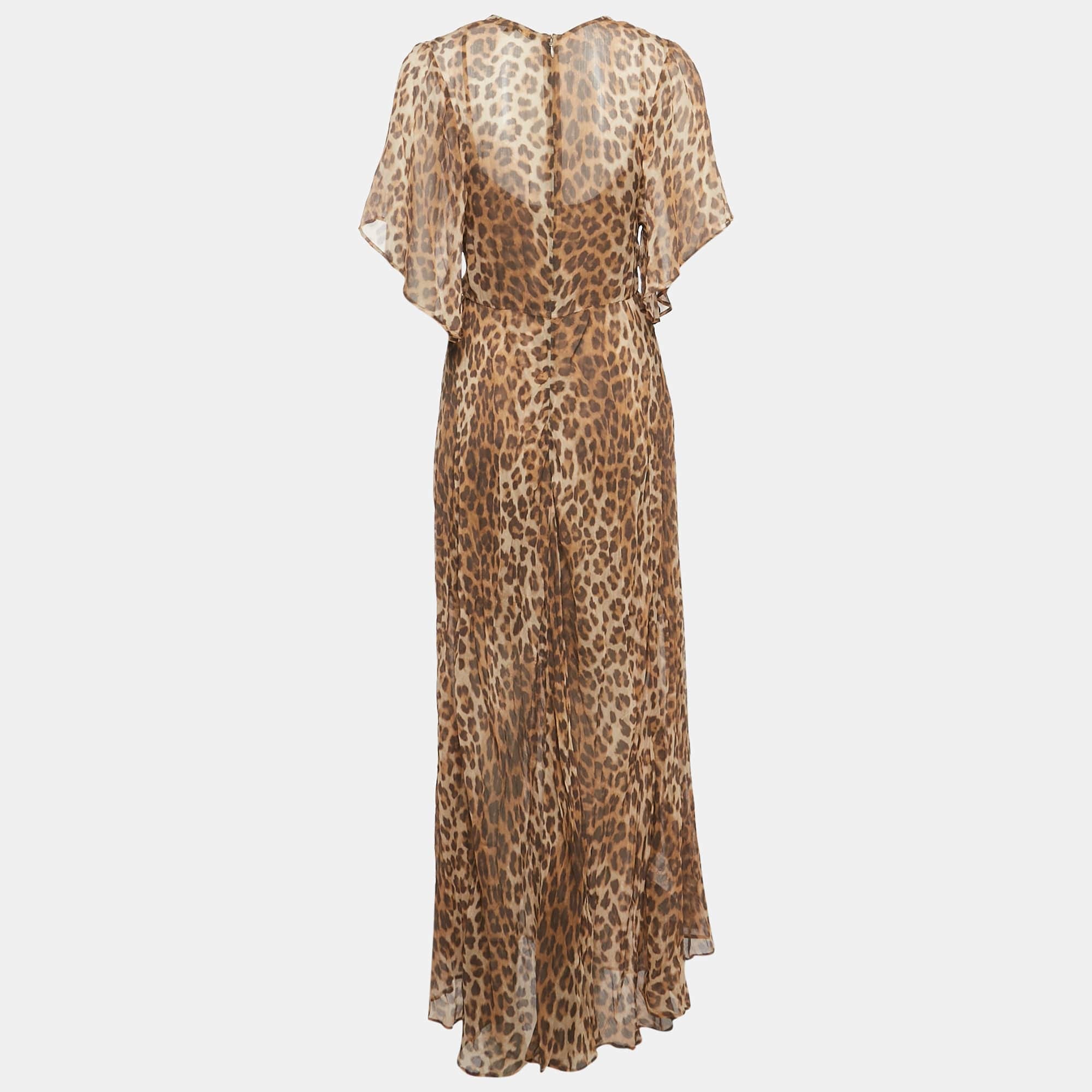 Maje Brown Leopard Pink Chiffon Maxi Dress