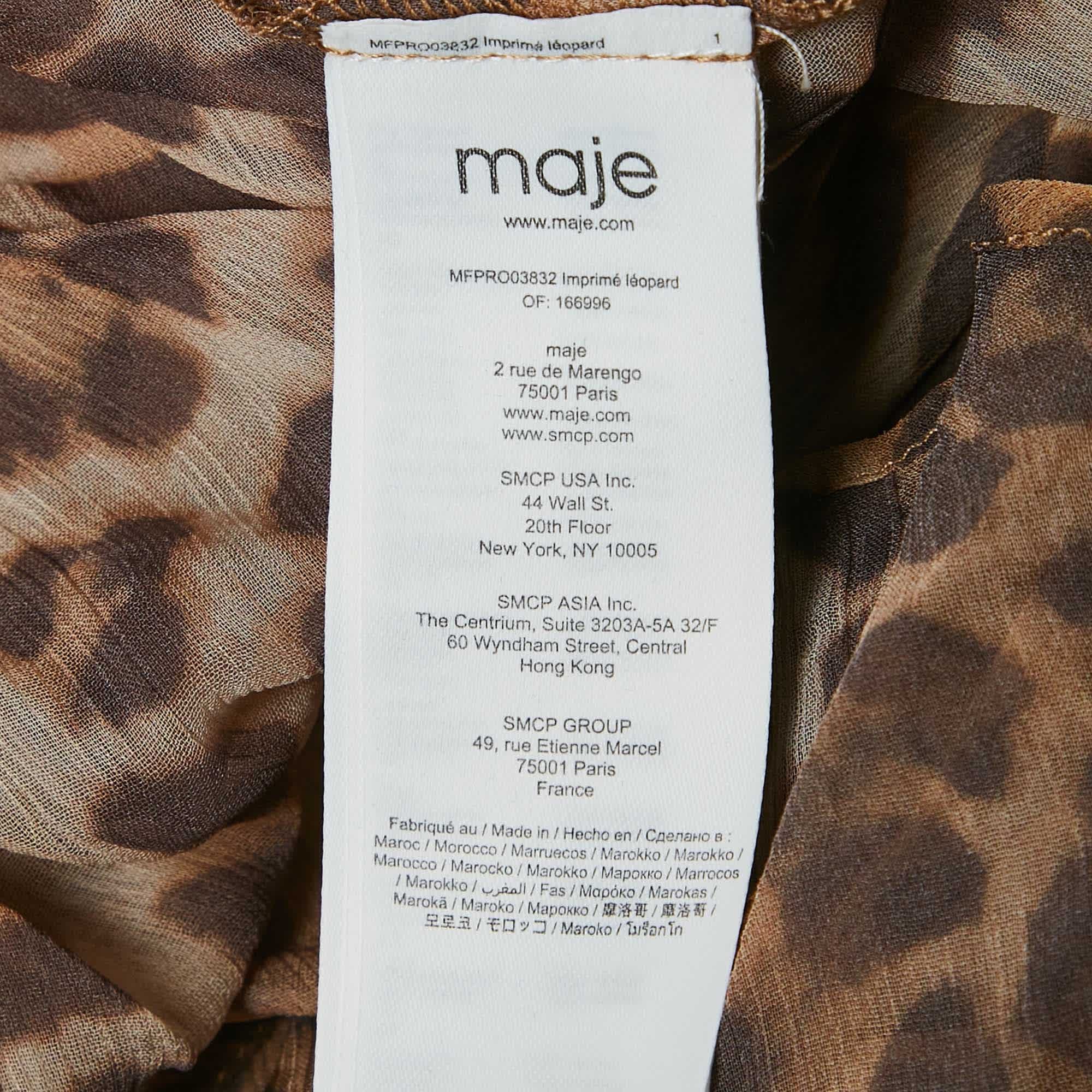 Maje Brown Leopard Pink Chiffon Maxi Dress