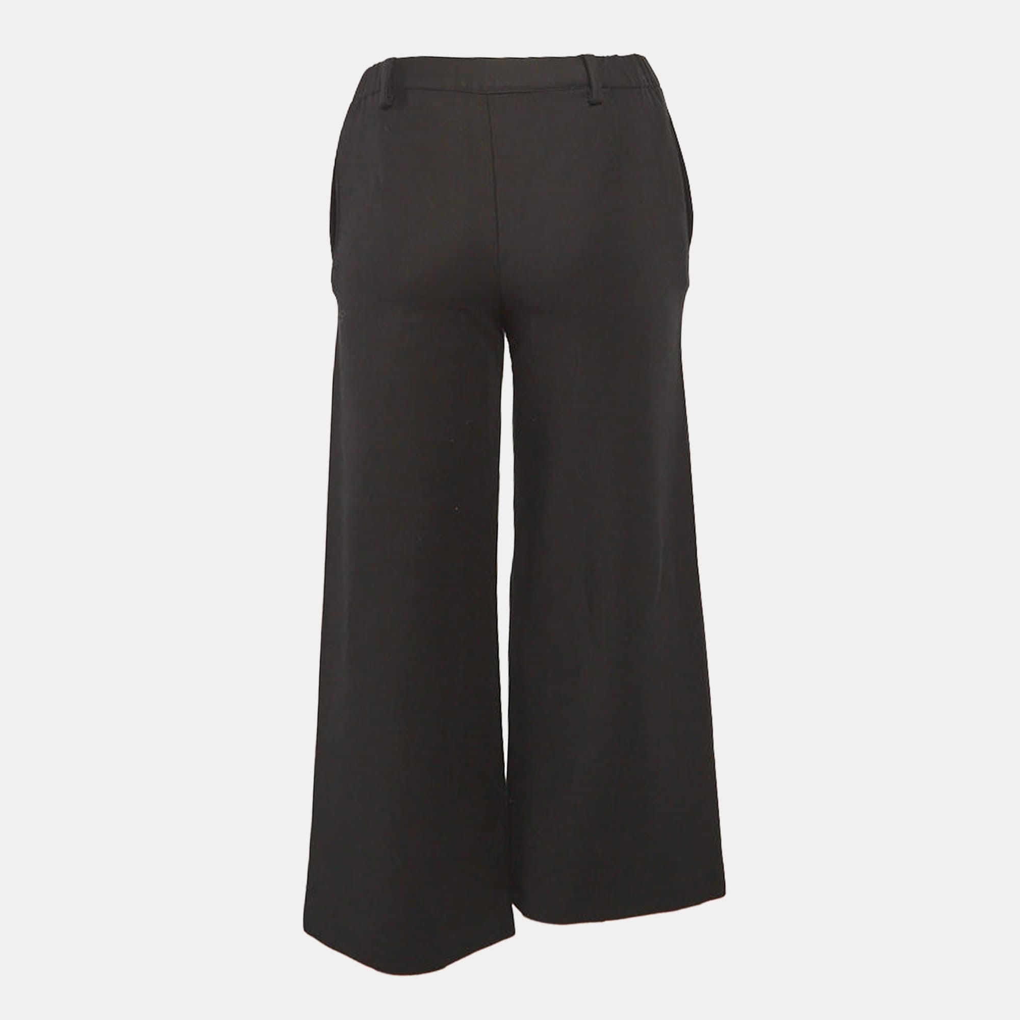 Maje Black Cotton Polaris Wide Leg Crop Trousers