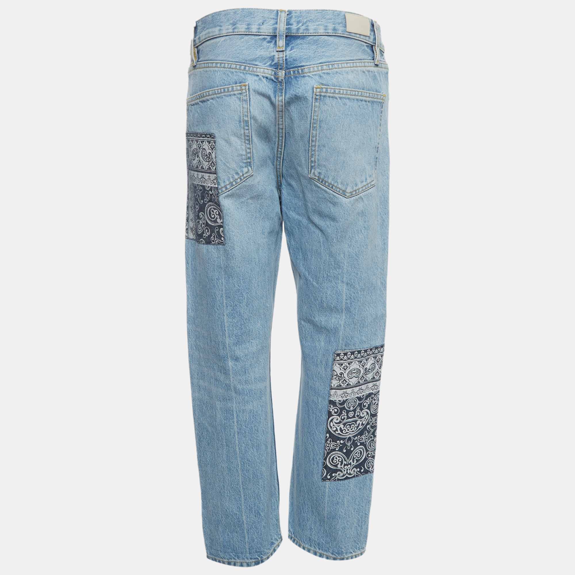 Maje Blue Denim Paisley Print Patchwork High Rise Jeans M/waist