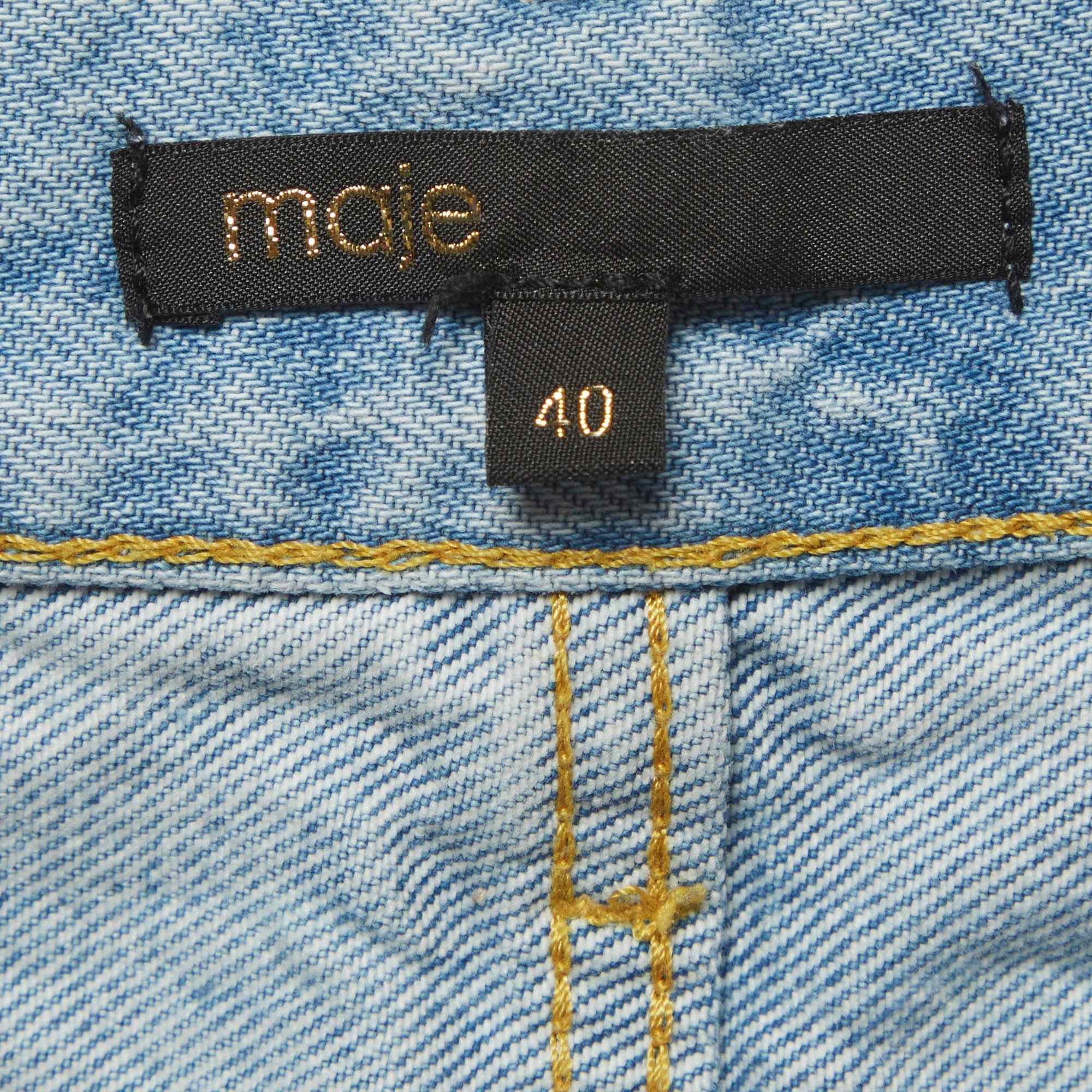 Maje Blue Denim Paisley Print Patchwork High Rise Jeans M/waist