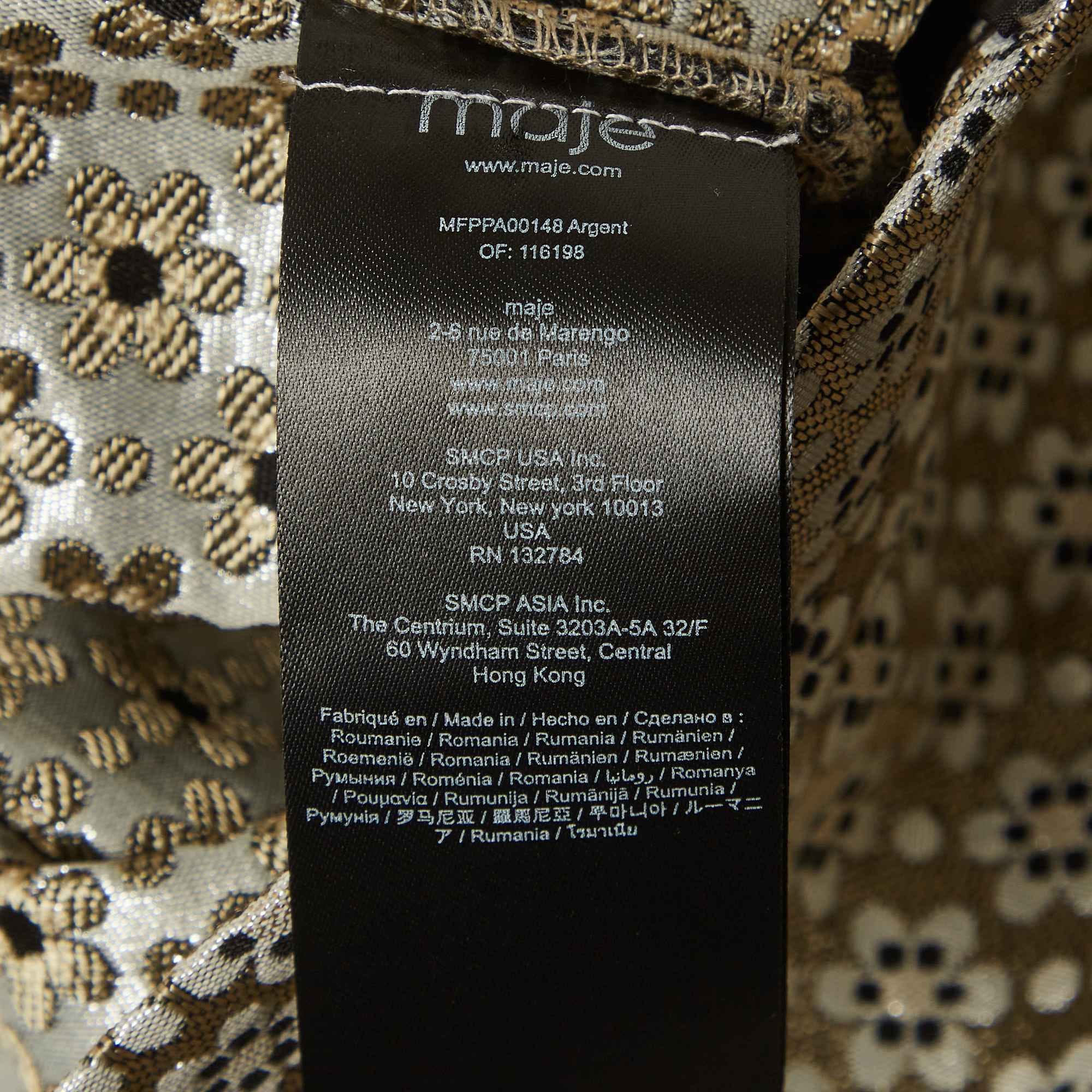 Maje Beige/metallic Floral Jacquard Straight Fit Trousers