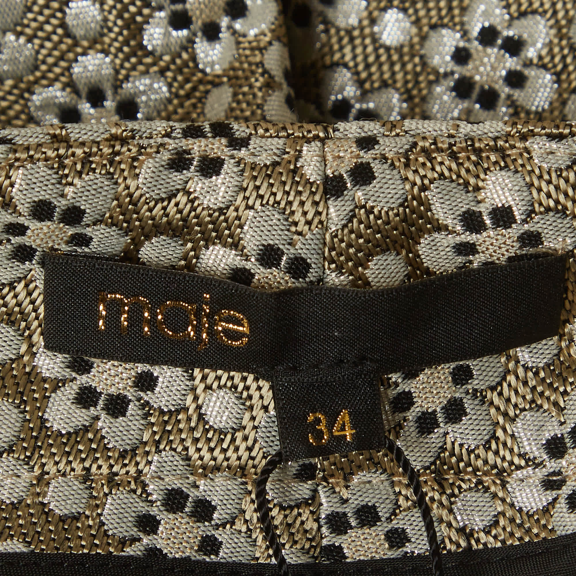 Maje Beige/metallic Floral Jacquard Straight Fit Trousers