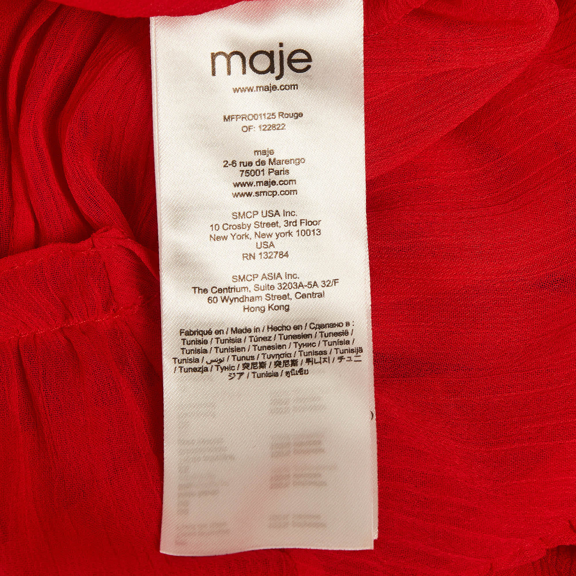 Maje Red Chiffon Ruffle Maxi Dress