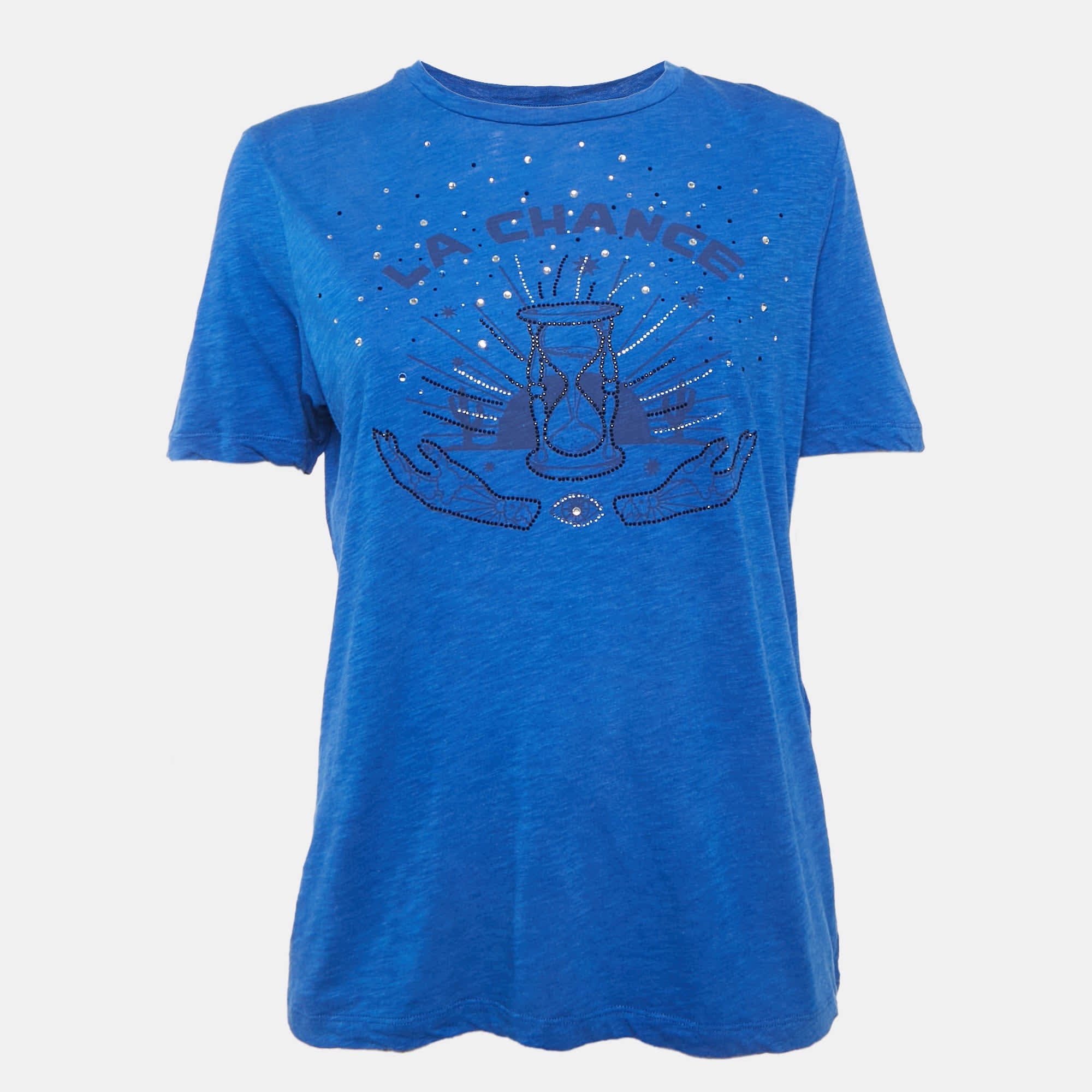 Maje Blue Rhinestone Detail Jersey T - Shirt