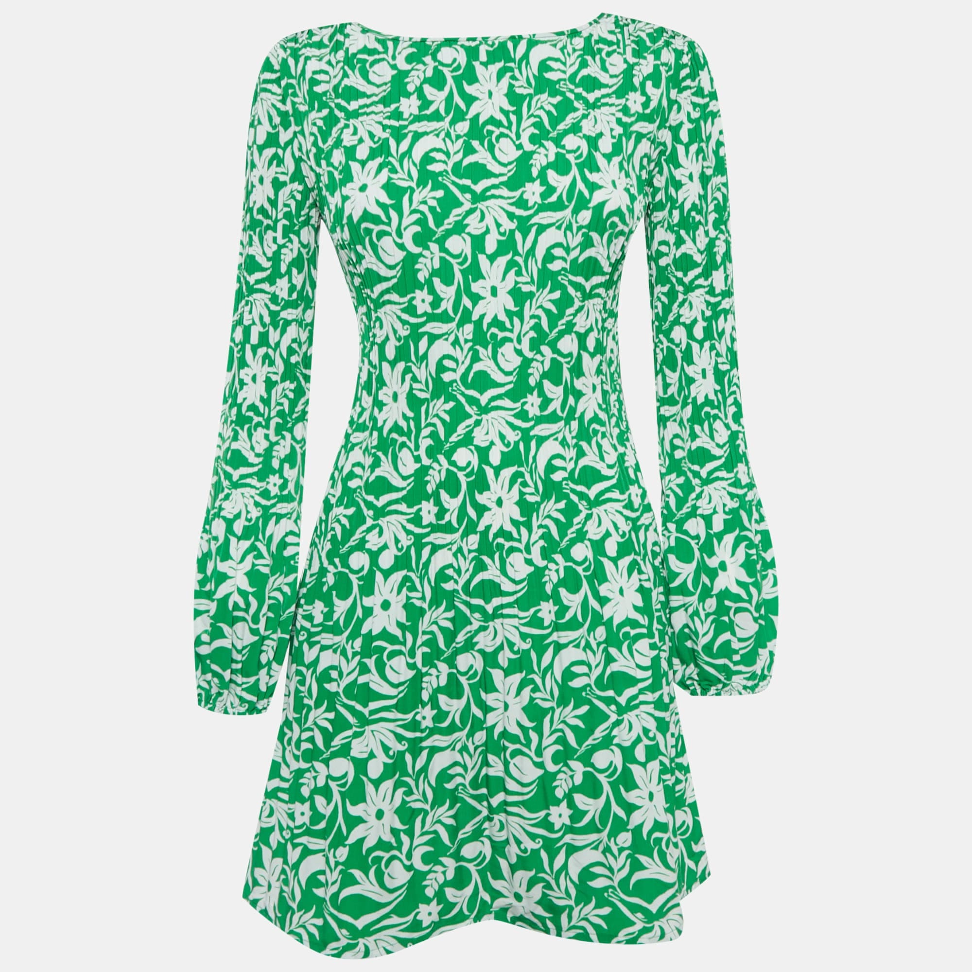 Maje Green Floral Print Crepe Mini Dress