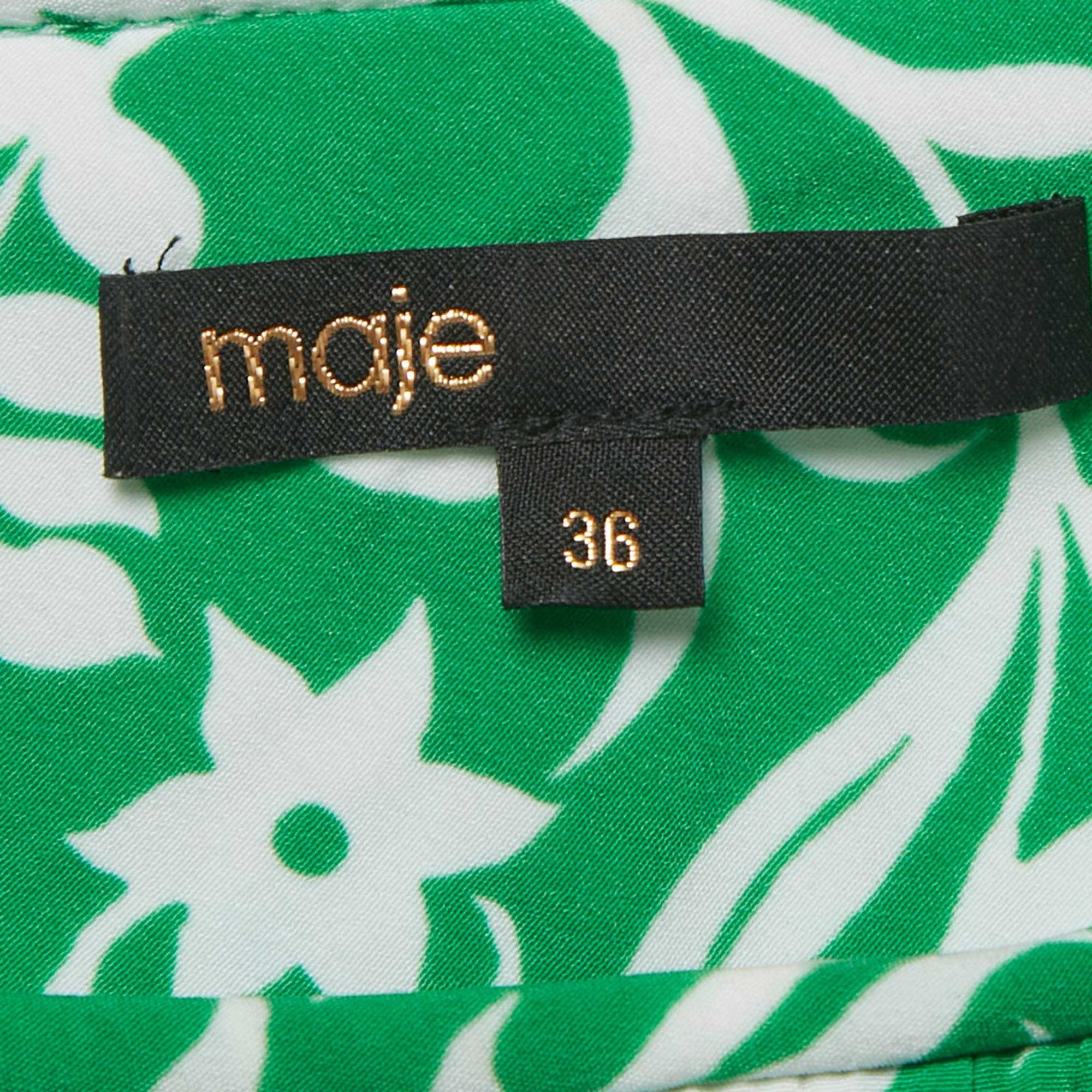 Maje Green Floral Print Crepe Mini Dress