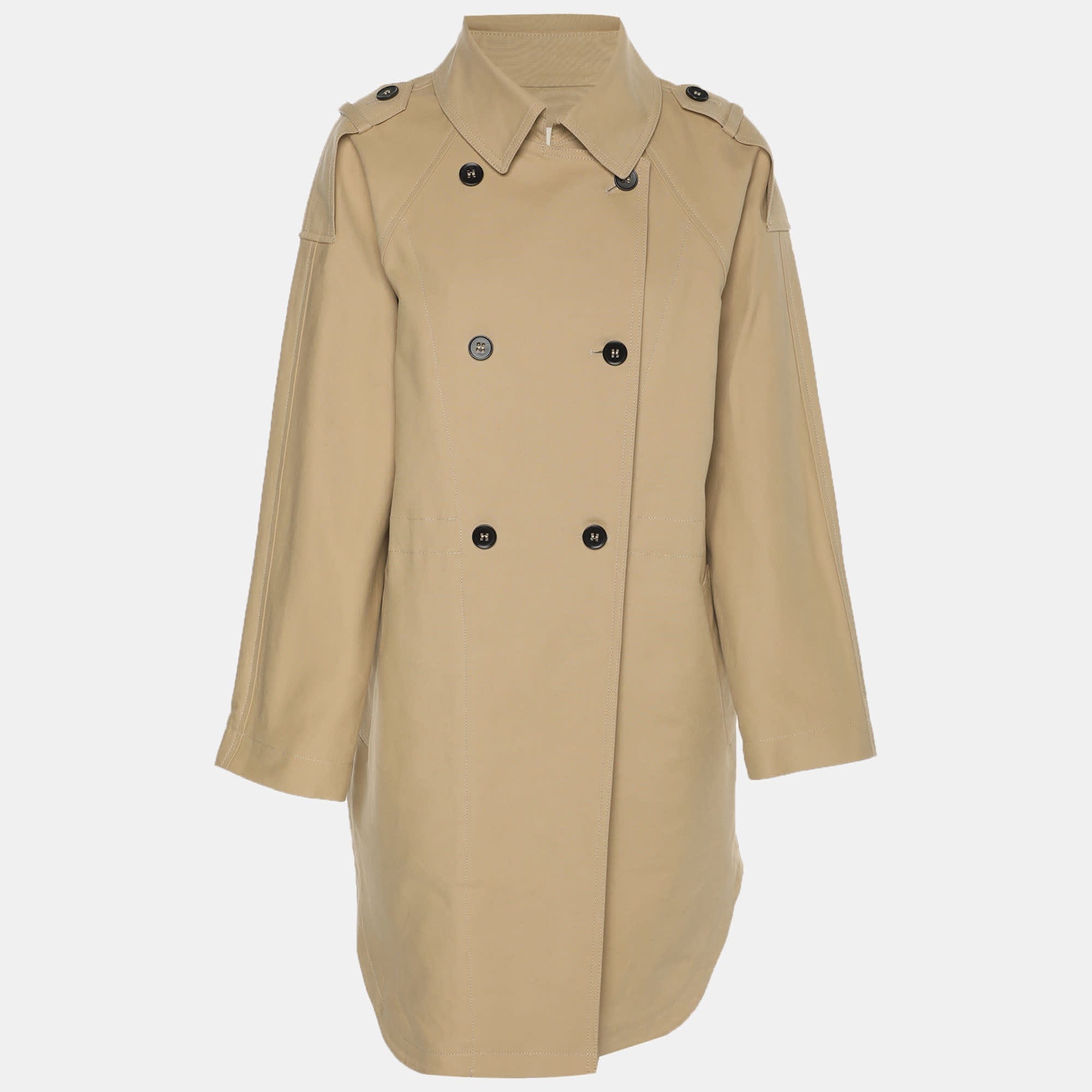 Maje Beige Stretch Cotton Double Breasted Coat