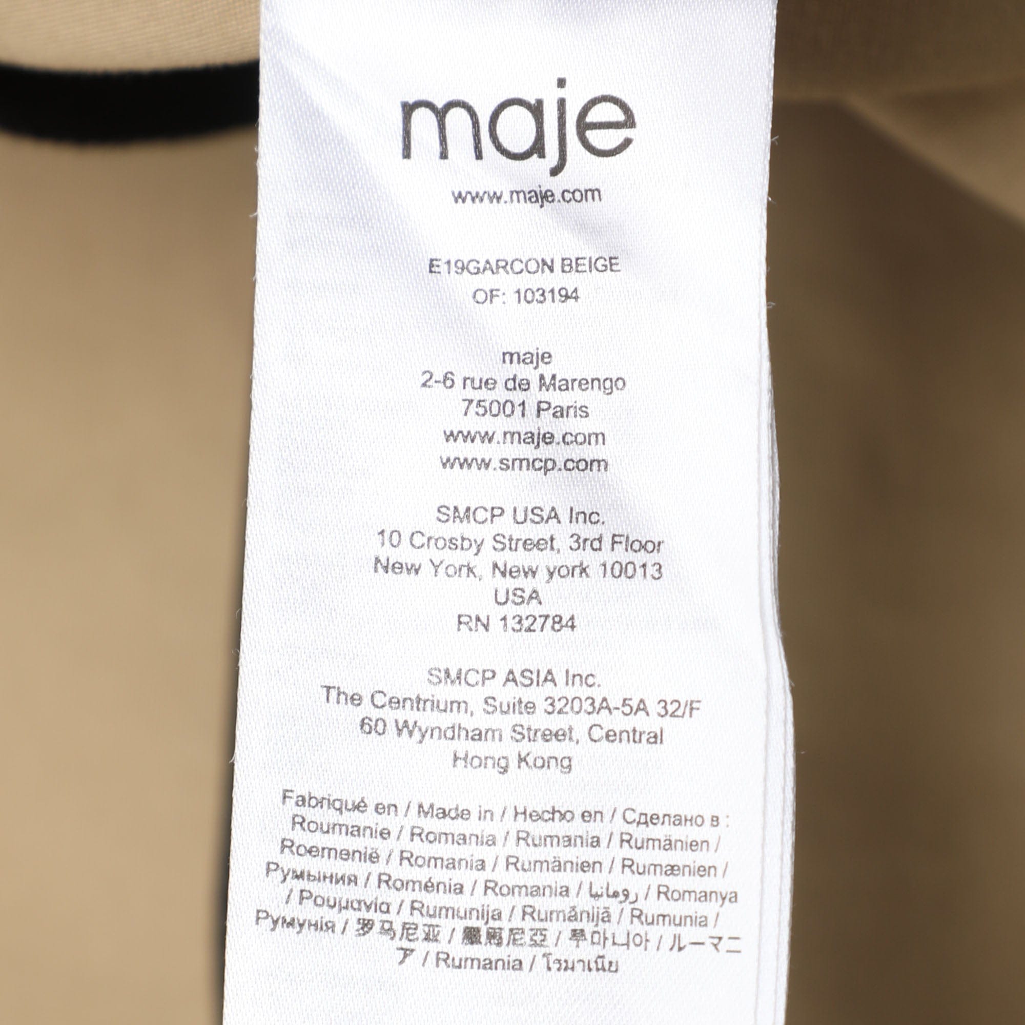Maje Beige Stretch Cotton Double Breasted Coat