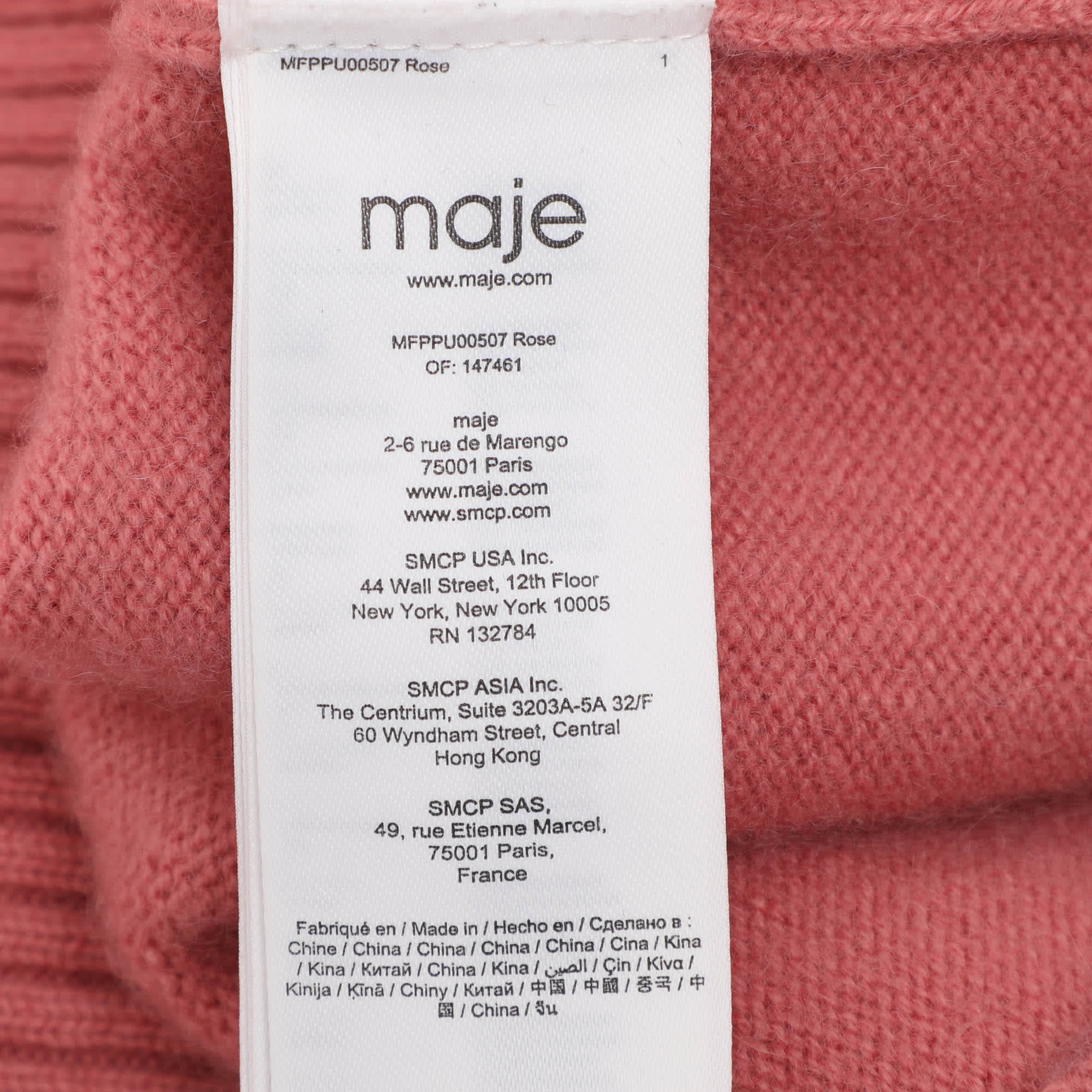 Maje Pink Rib Knit Turtleneck Sweater