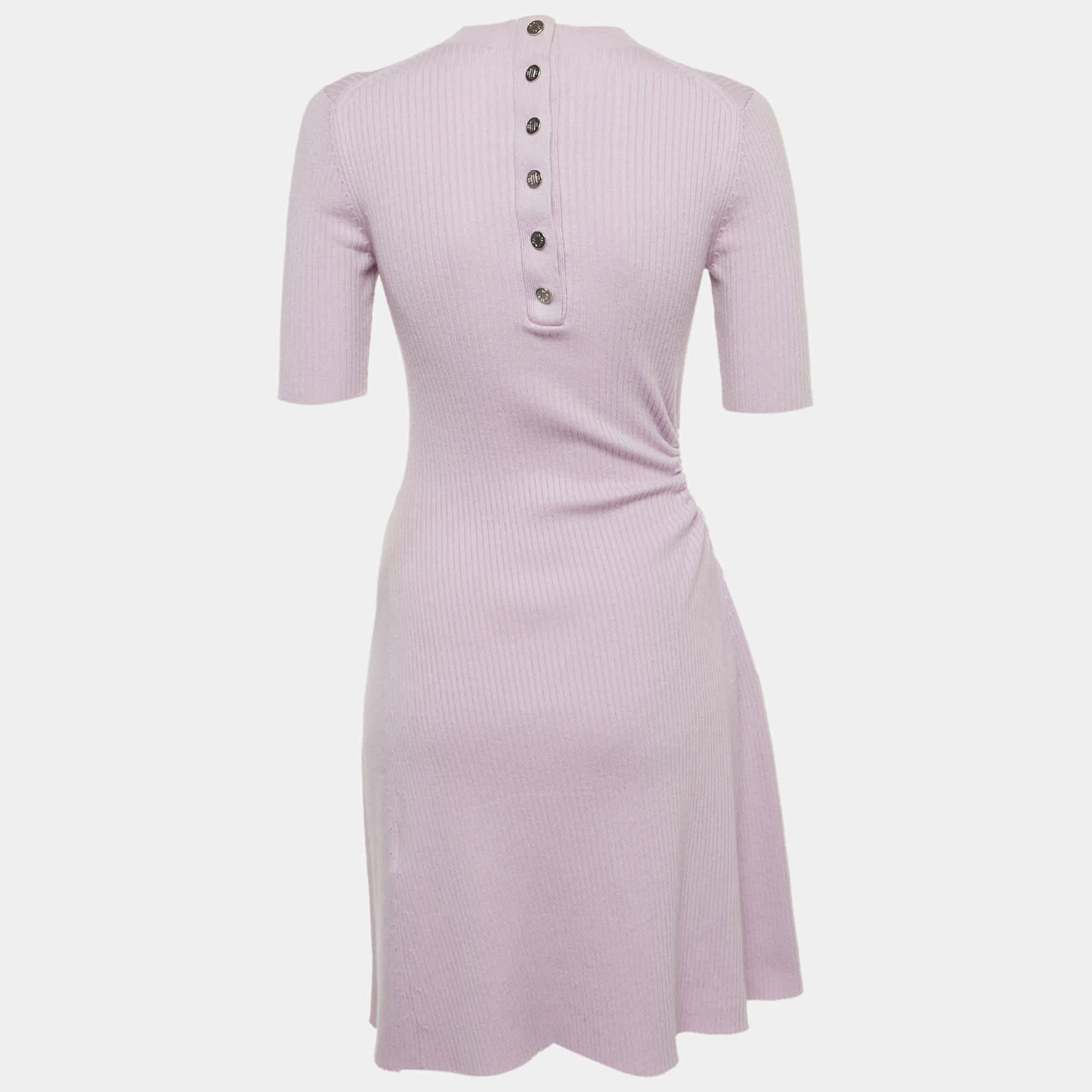 Maje Lilac Rib Knit Cut Out Detail Mini Dress