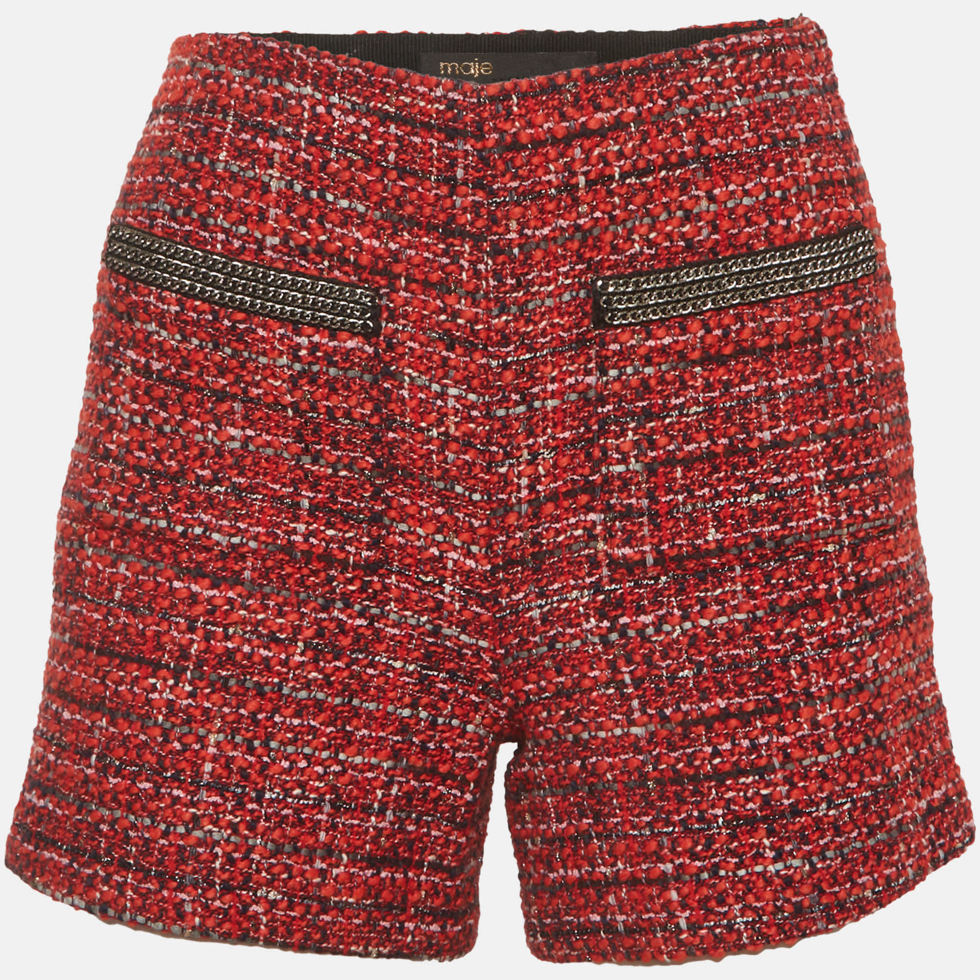 Maje Red Tweed Mid Rise Shorts