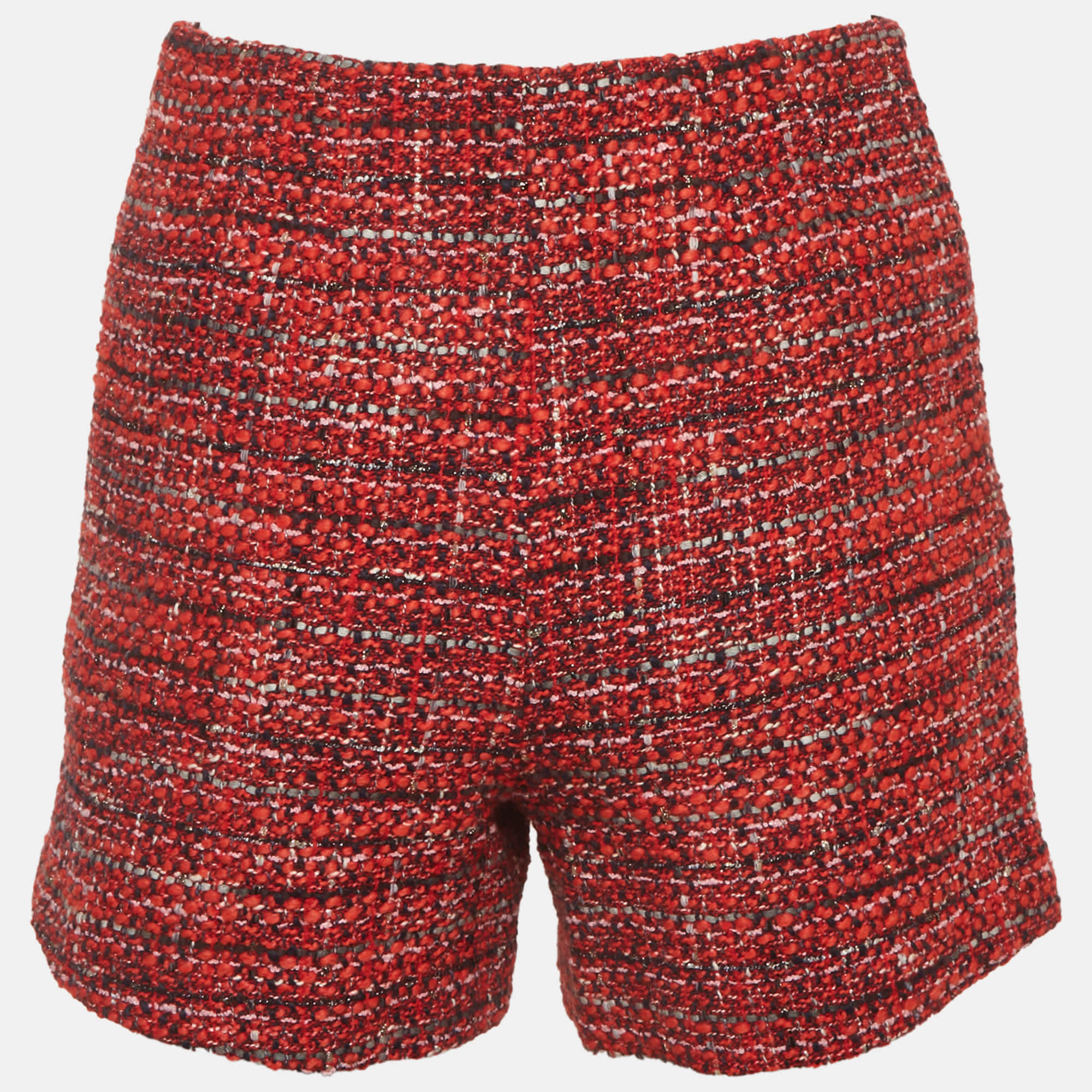 Maje Red Tweed Mid Rise Shorts