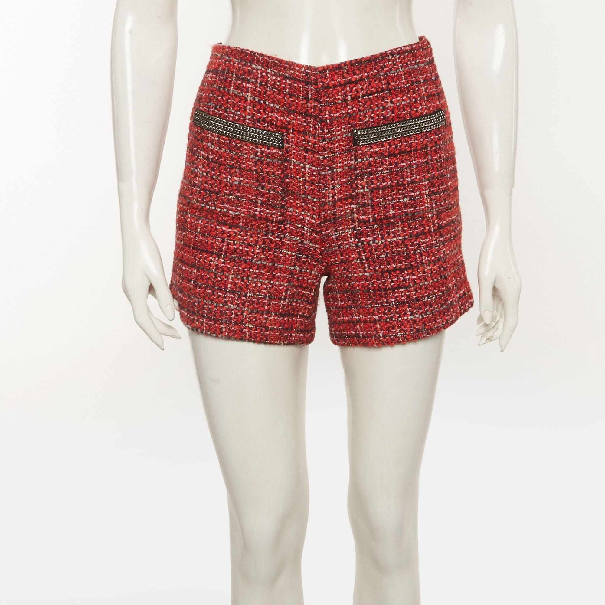 Maje Red Tweed Mid Rise Shorts