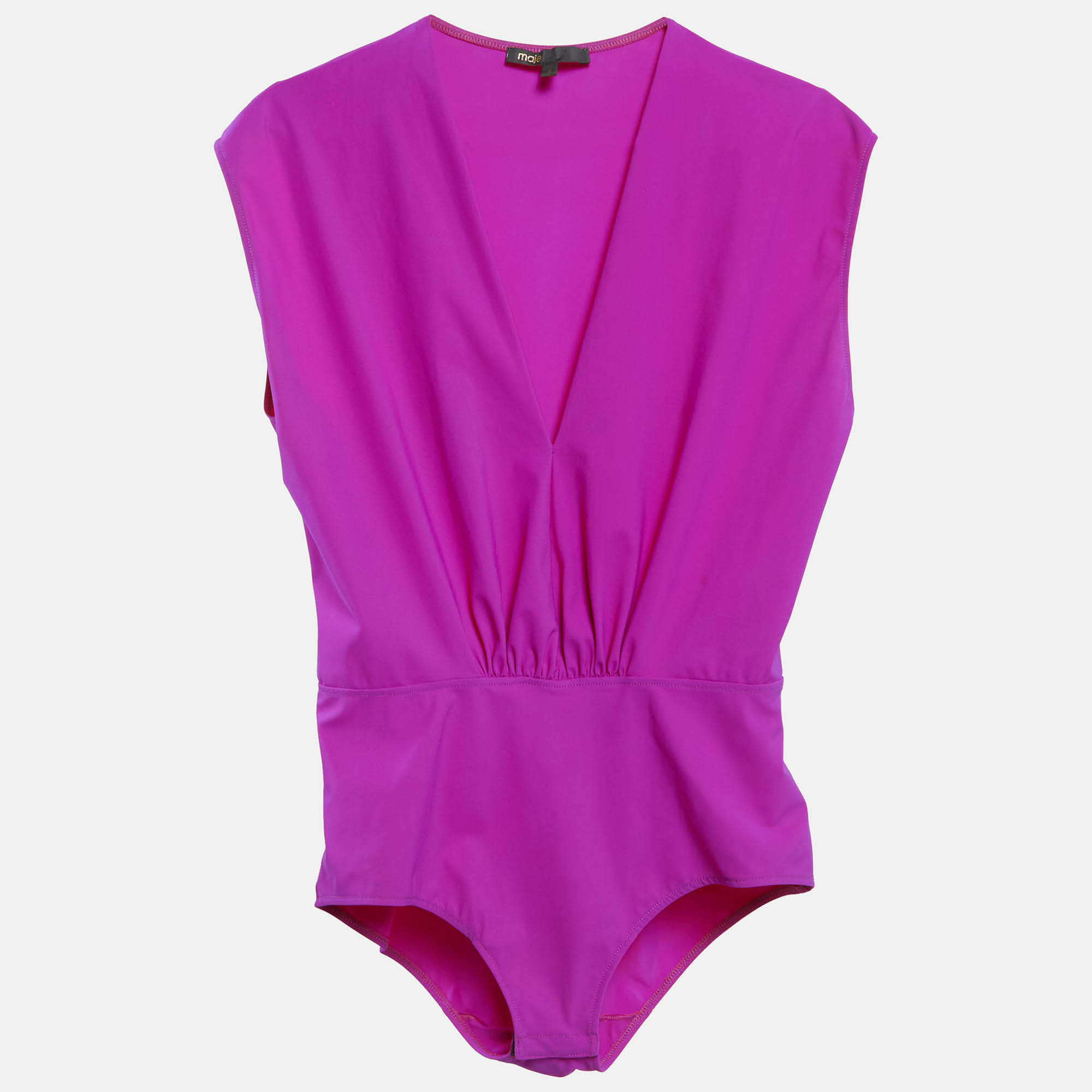 Maje Pink Jersey Plunging Neck Tilio Bodysuit