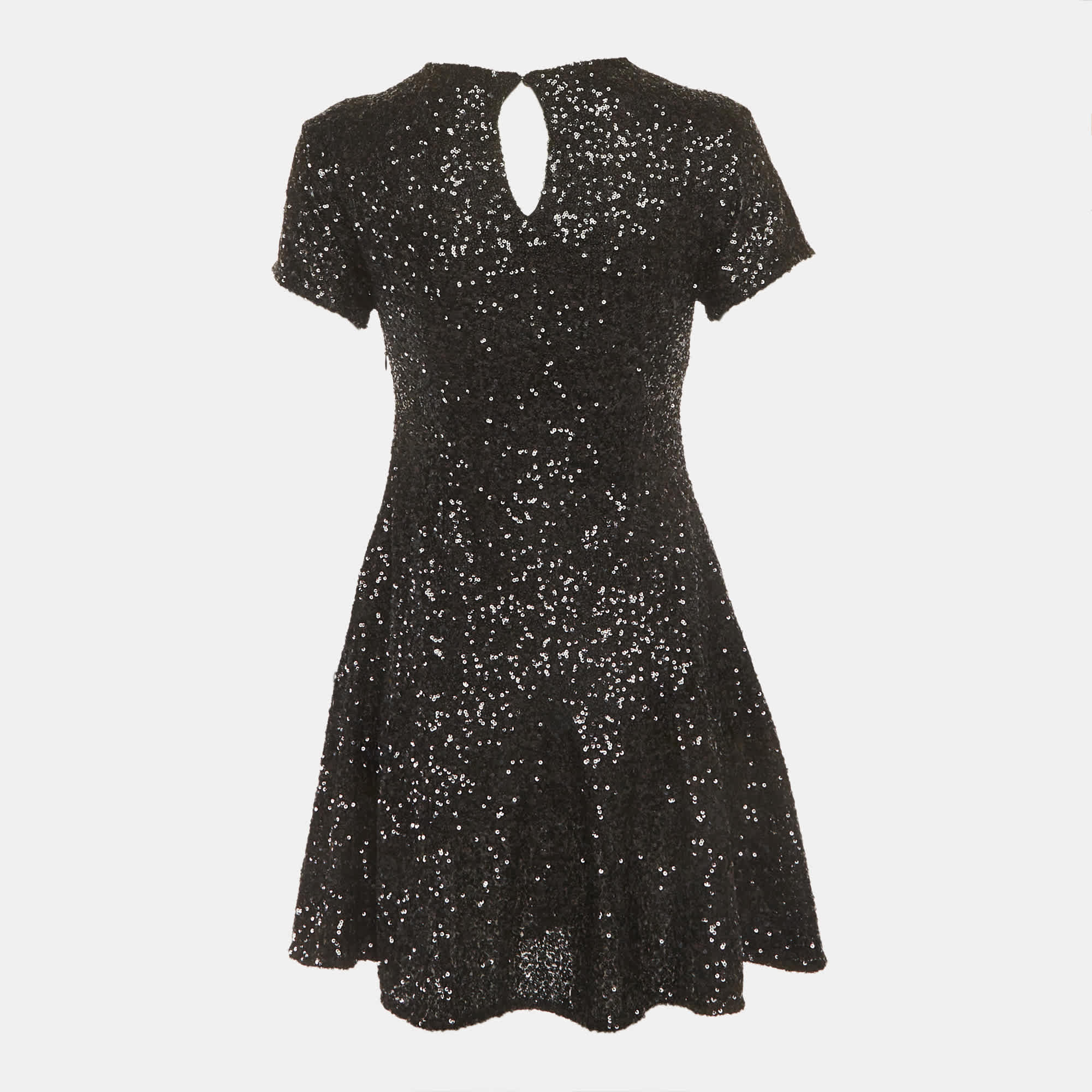 Maje Black Sequin Flared Mini Dress