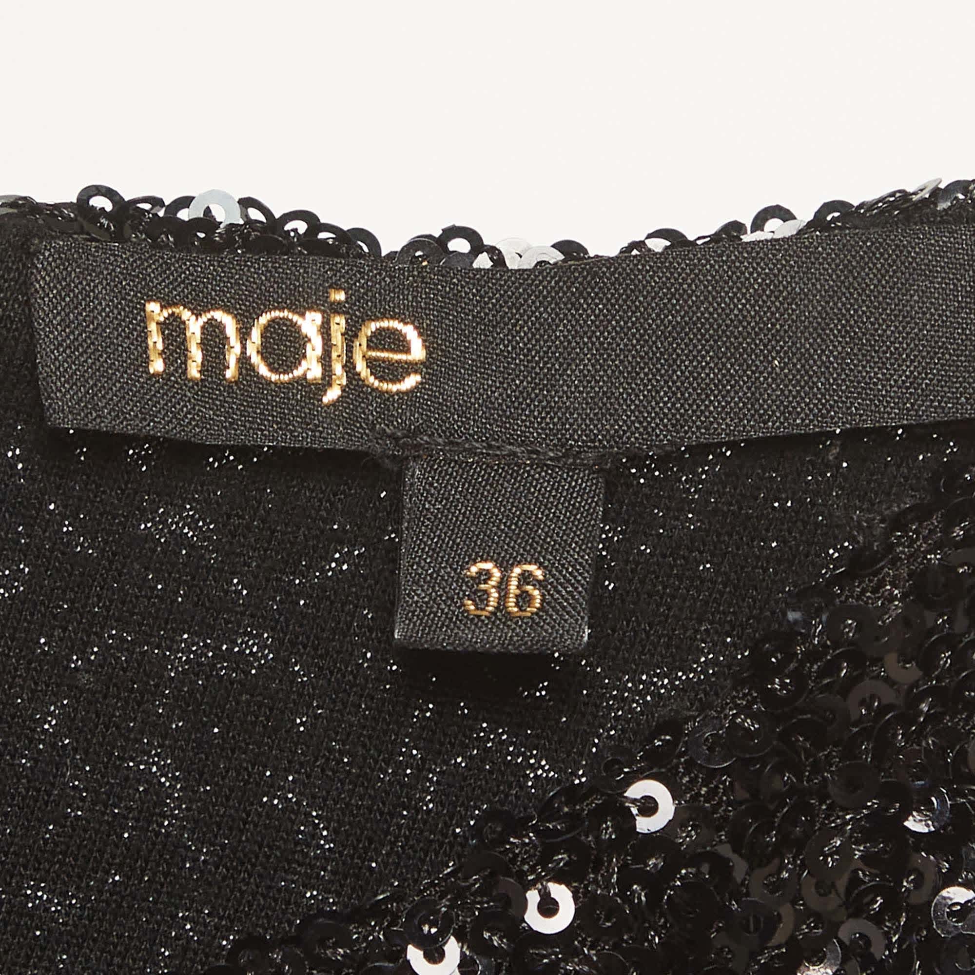 Maje Black Sequin Flared Mini Dress
