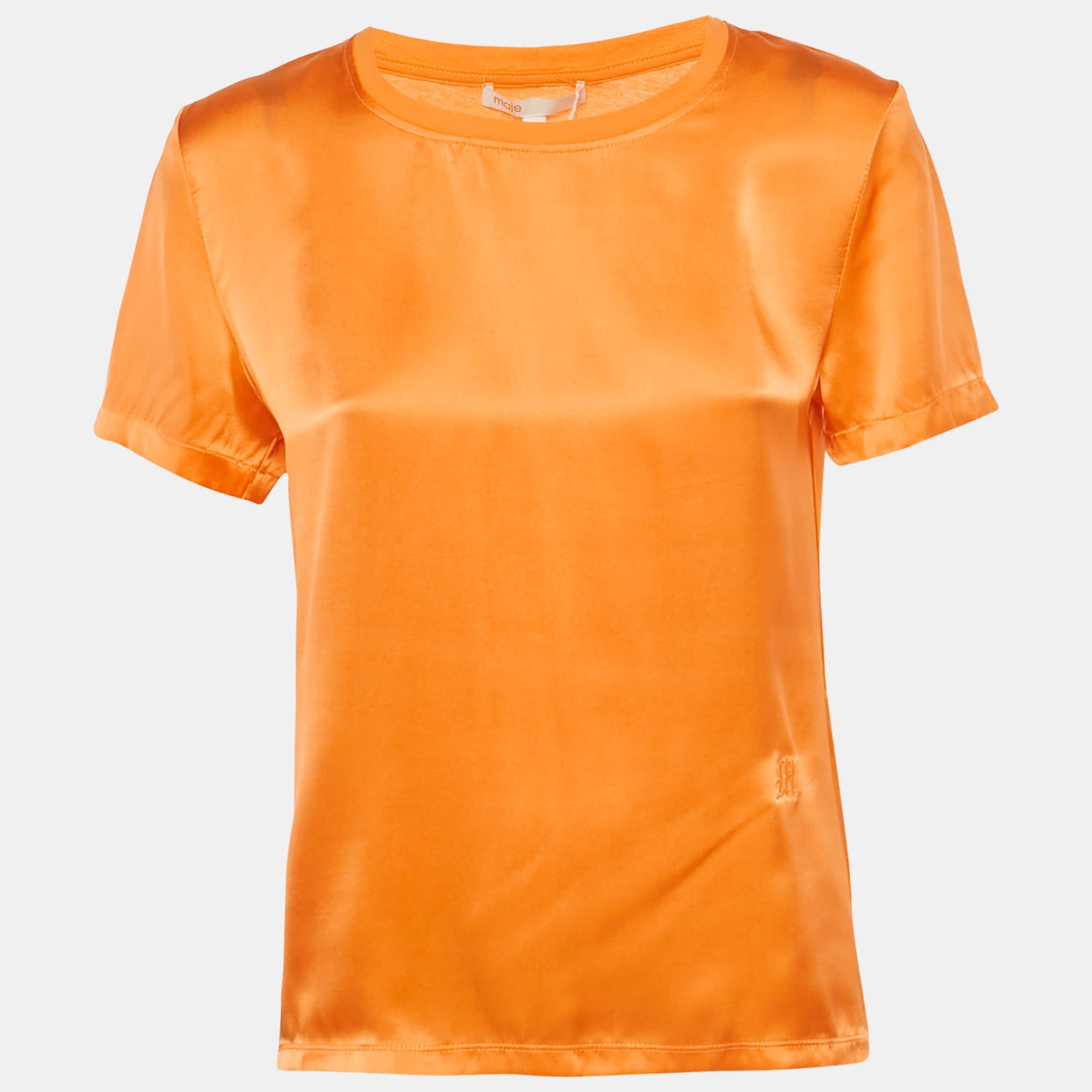 Maje Orange Logo Embroidered Silk T - Shirt