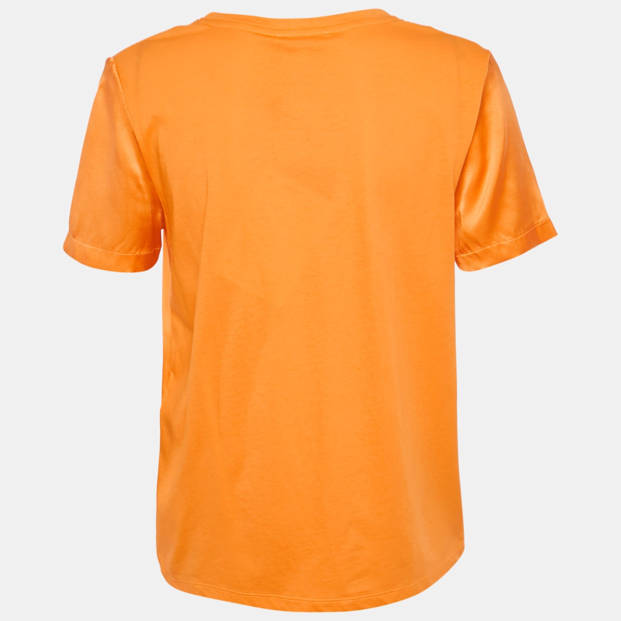 Maje Orange Logo Embroidered Silk T - Shirt