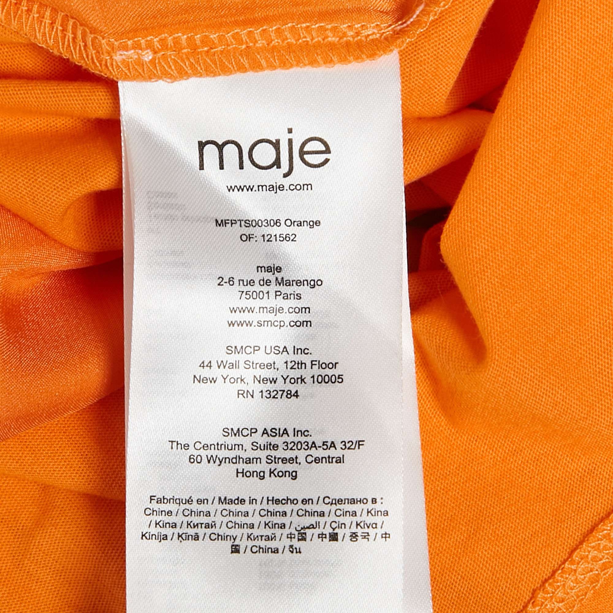 Maje Orange Logo Embroidered Silk T - Shirt