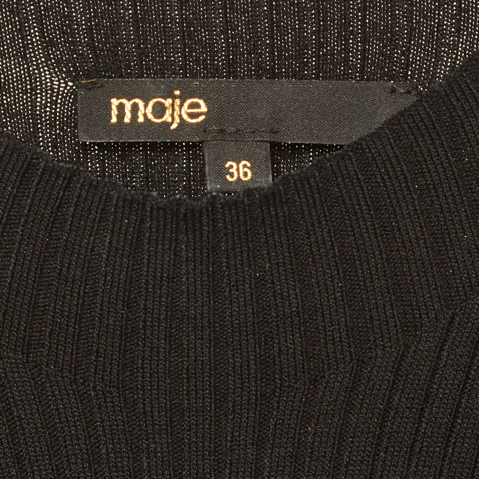 Maje Black Rib Knit Waist Cut - Out Mini Dress