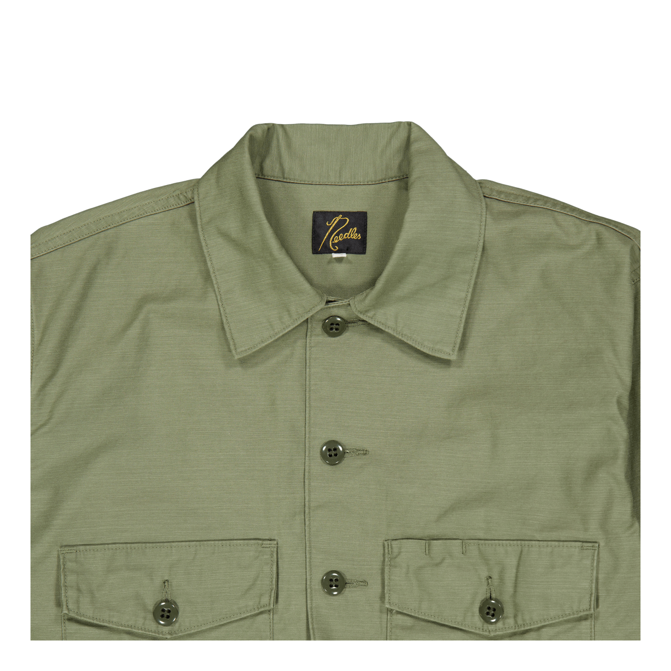Needles L/s Fatigue Shirt - Back Satee A - olive